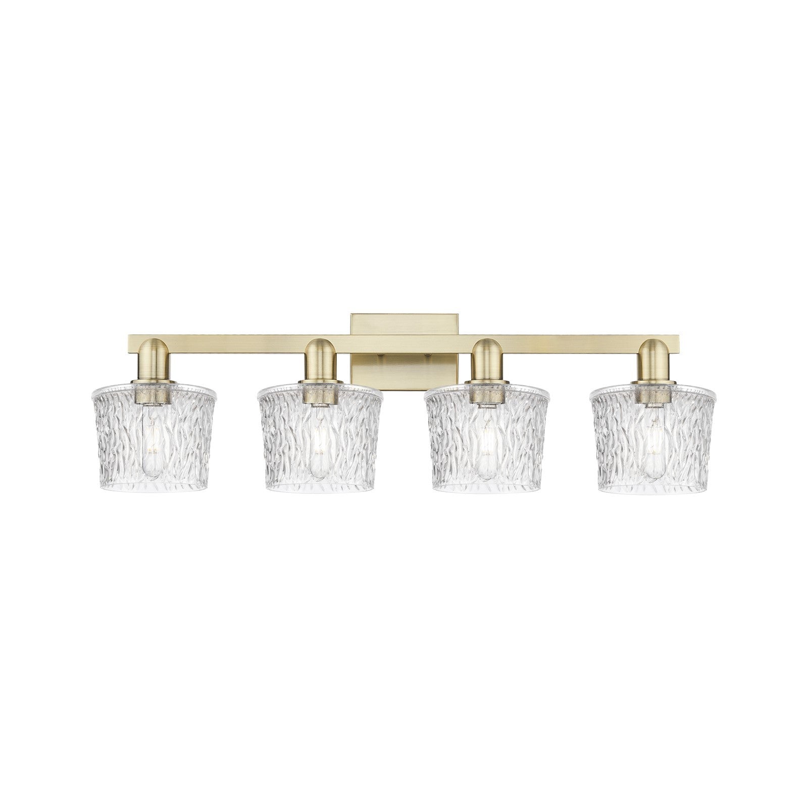 Innovations Niagara 34in 4-Light Bath Vanity Light | Industrial Antique Brass Steel and Clear Glass | Bathroom Vanity | Model 716-4W-AB-G402