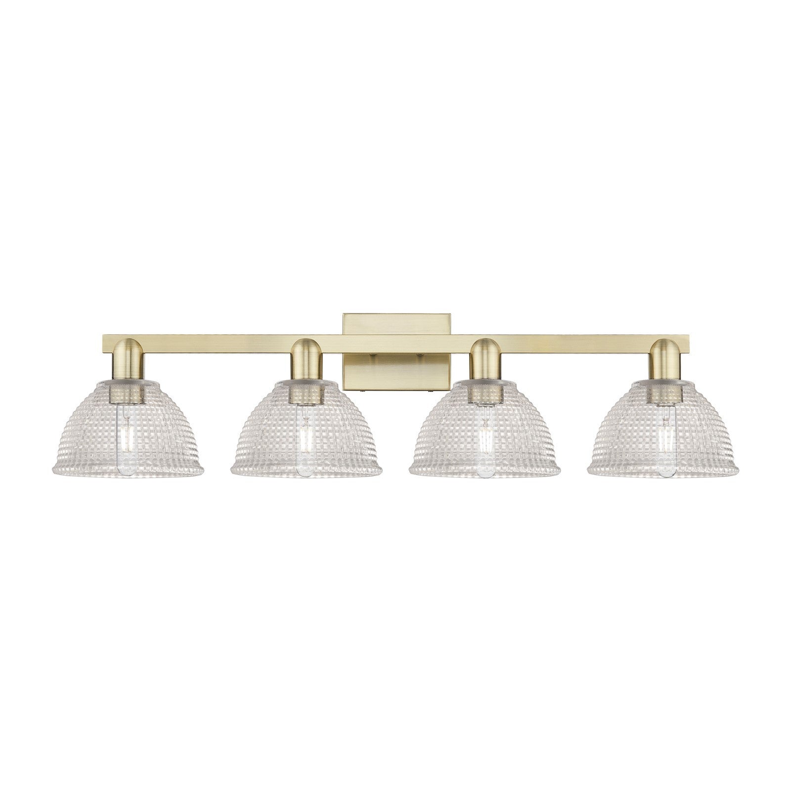 Innovations Arietta 35in 4-Light Bath Vanity Light | Industrial Antique Brass Steel and Clear Glass | Bathroom Vanity | Model 716-4W-AB-G422