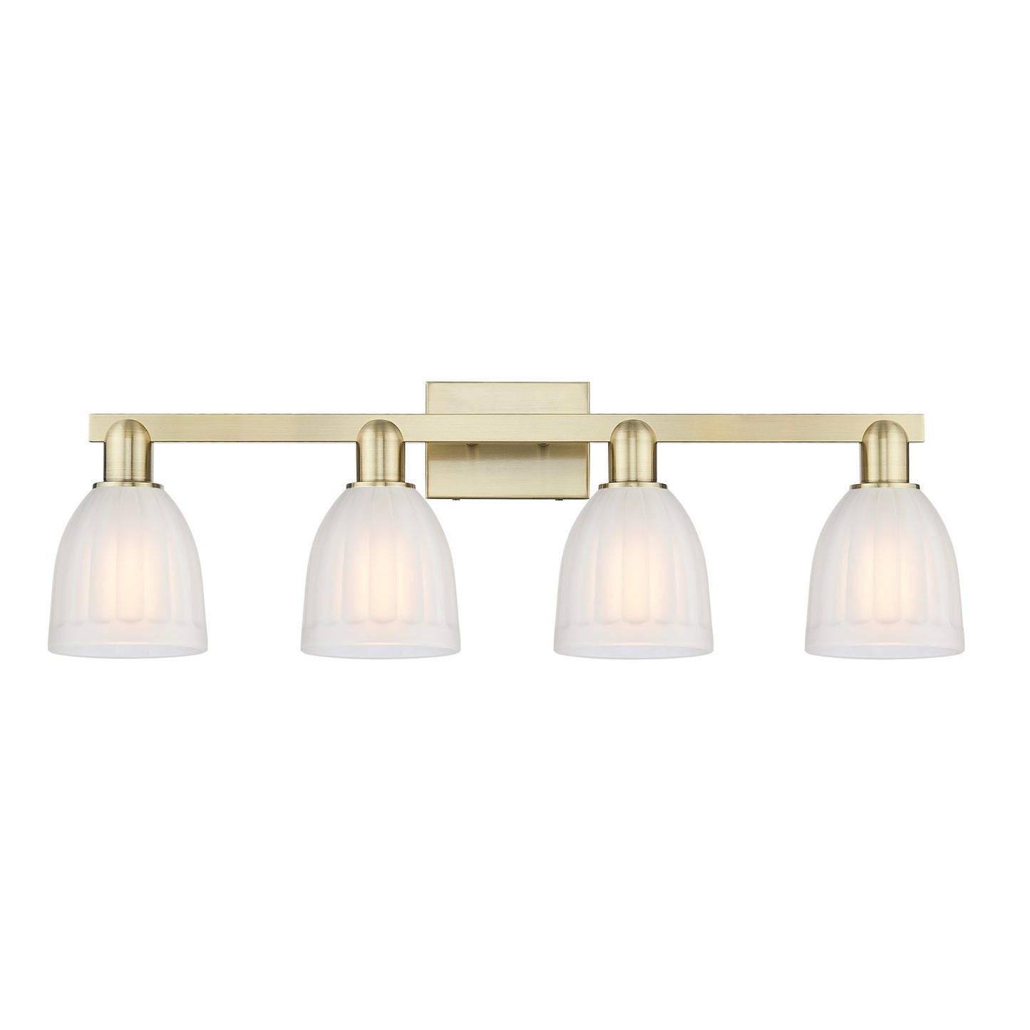 Innovations Brookfield 33in 4-Light Bath Vanity Light | Industrial Antique Brass and White Frosted Ribbed Glass | Bathroom Vanity | Model 716-4W-AB-G441