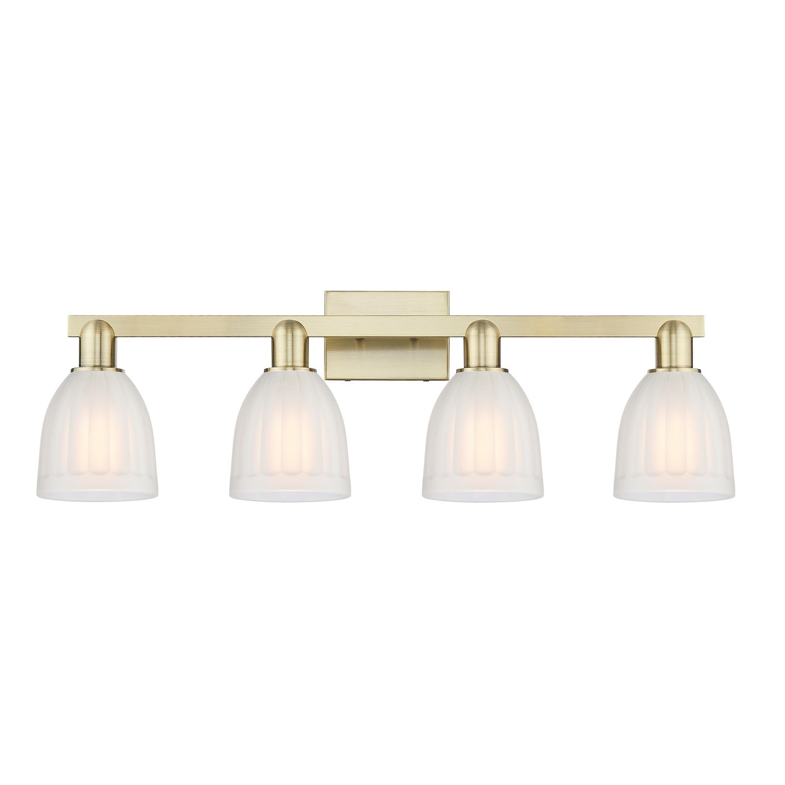Innovations Brookfield 33in 4-Light Bath Vanity Light | Industrial Antique Brass and White Frosted Ribbed Glass | Bathroom Vanity | Model 716-4W-AB-G441