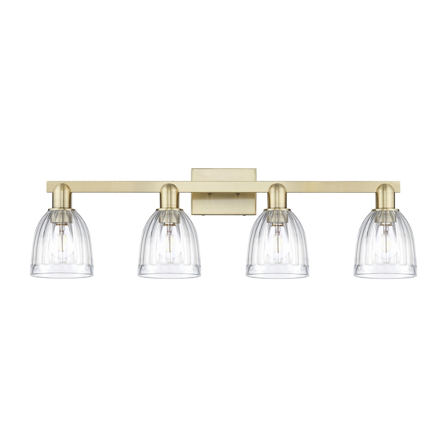 Innovations Brookfield 33in 4-Light Bath Vanity | Industrial Antique Brass Steel and Clear Ribbed Glass | Bathroom Vanity Light | Model 716-4W-AB-G442