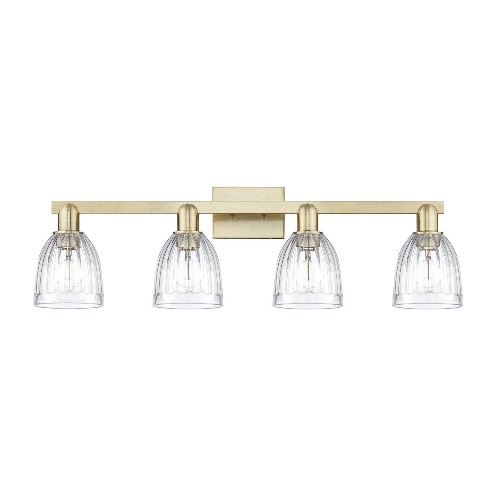 Innovations Brookfield 33in 4-Light Bath Vanity | Industrial Antique Brass Steel and Clear Ribbed Glass | Bathroom Vanity Light | Model 716-4W-AB-G442