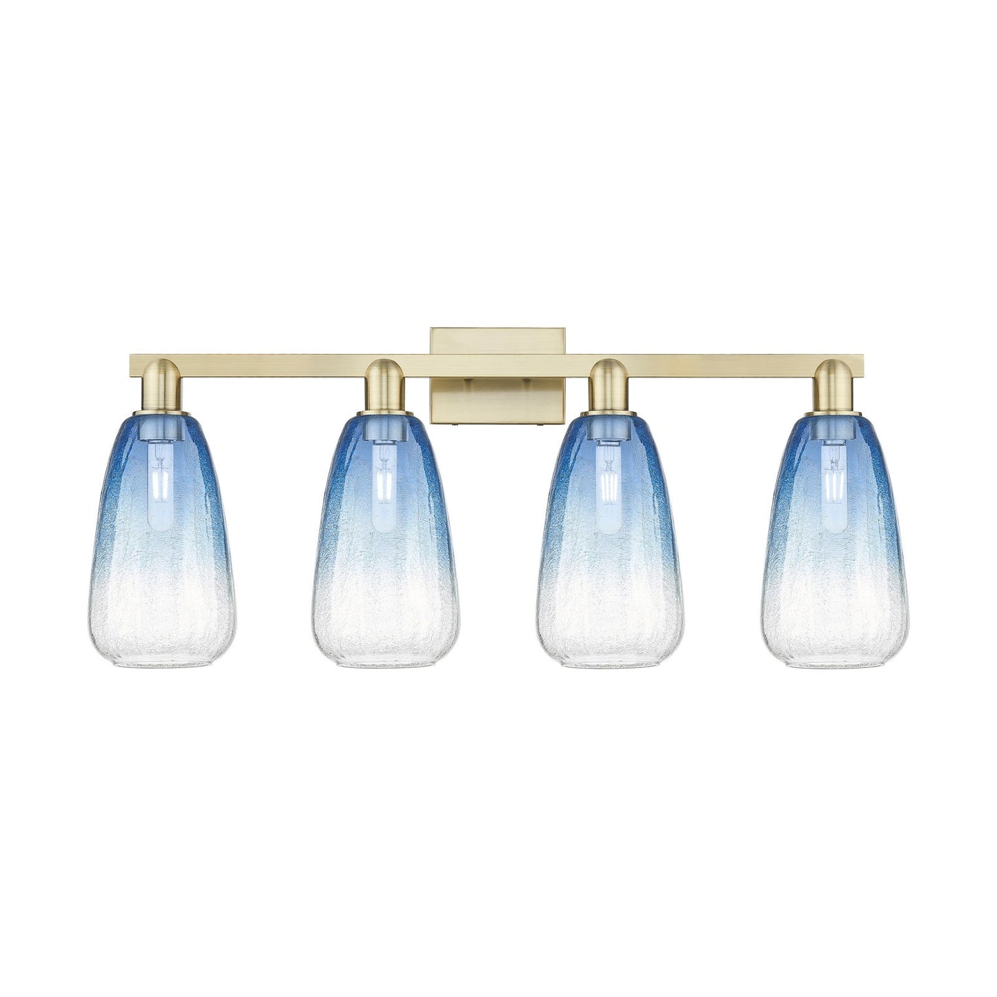 Innovations Brookhaven Almond 33in 4-Light Bath Vanity Light | Industrial Antique Brass Steel and Sapphire Blue Glass | Model 716-4W-AB-G480-6SB