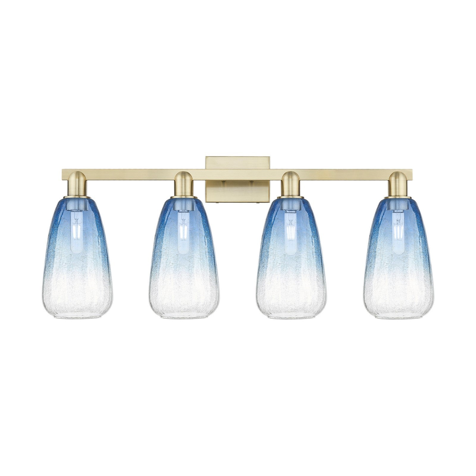 Innovations Brookhaven Almond 33in 4-Light Bath Vanity Light | Industrial Antique Brass Steel and Sapphire Blue Glass | Model 716-4W-AB-G480-6SB