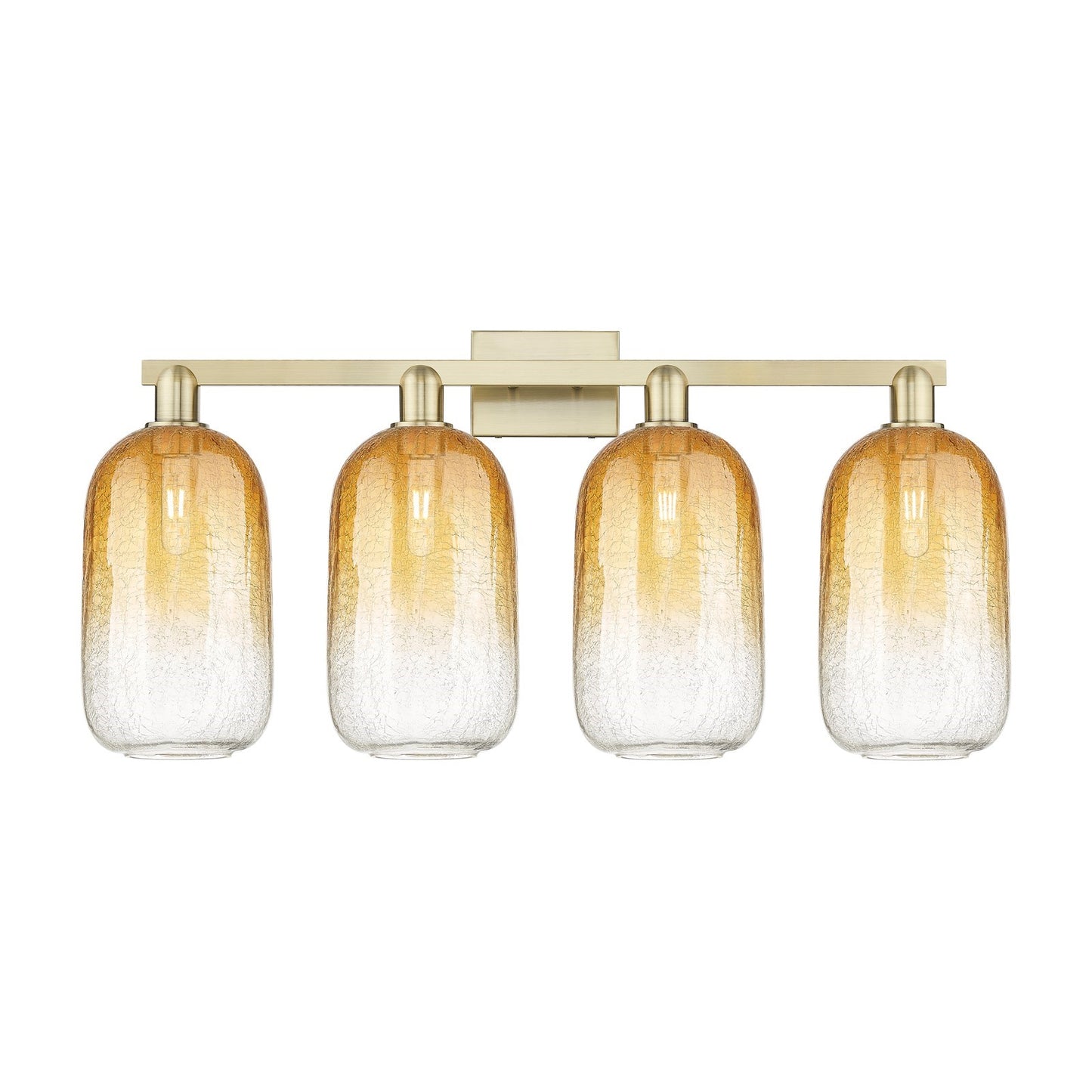 Innovations Brookhaven Cloche 34in 4-Light Bath Vanity Light | Industrial Antique Brass Steel and Amber Glass | Bathroom Vanity | Model 716-4W-AB-G482-7AM