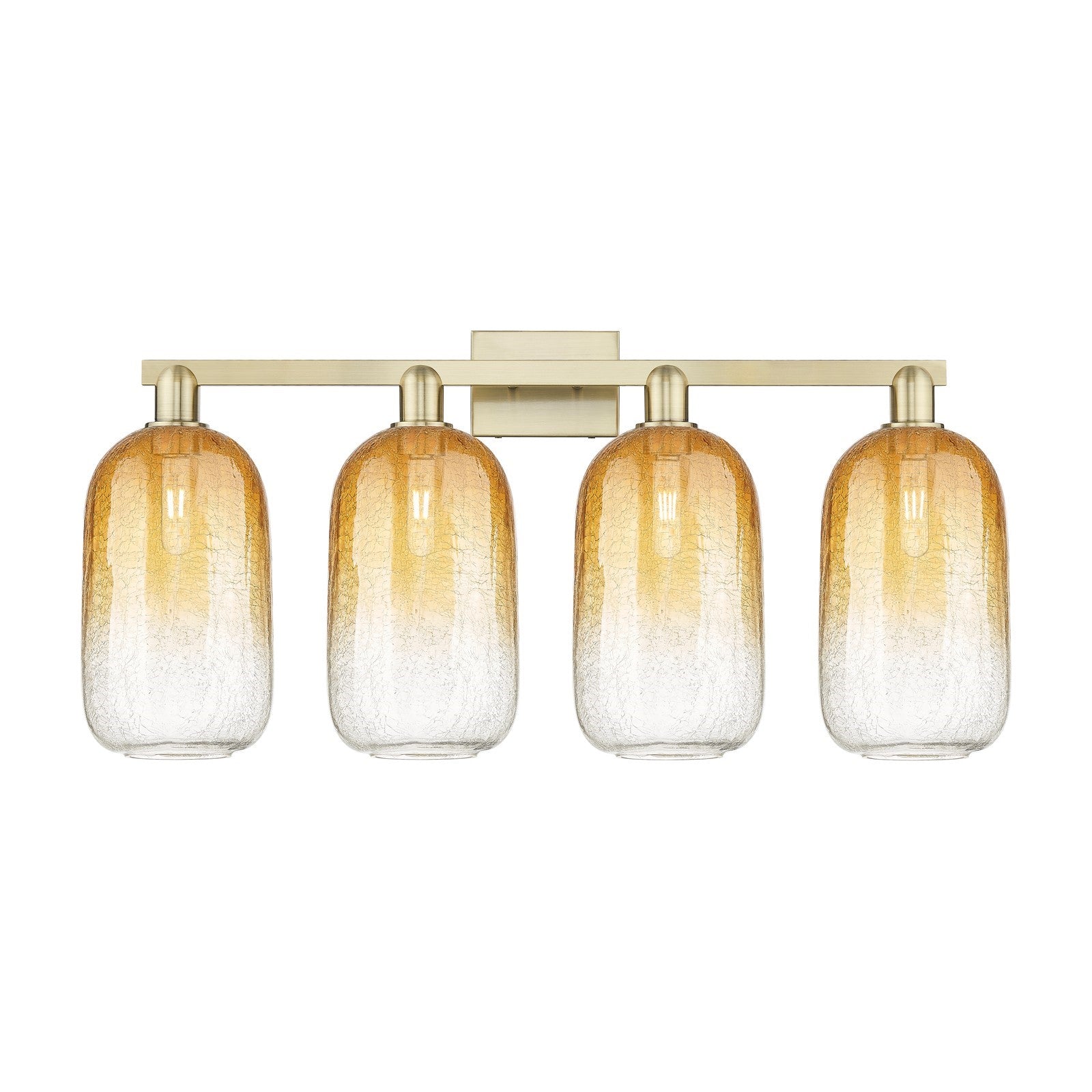 Innovations Brookhaven Cloche 34in 4-Light Bath Vanity Light | Industrial Antique Brass Steel and Amber Glass | Bathroom Vanity | Model 716-4W-AB-G482-7AM