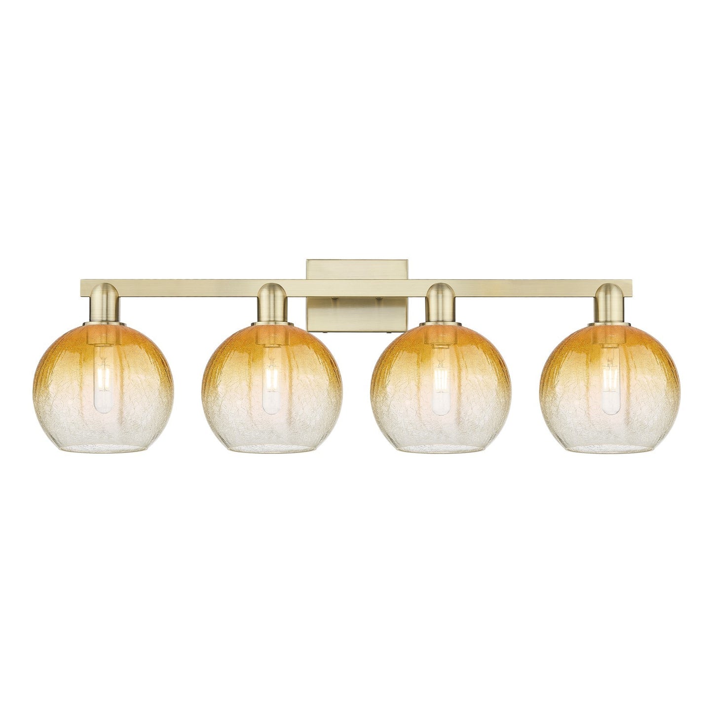 Innovations Brookhaven Globe 35in 4-Light Bath Vanity Light | Industrial Antique Brass and Amber Glass | Bathroom Vanity | Model 716-4W-AB-G483-8AM