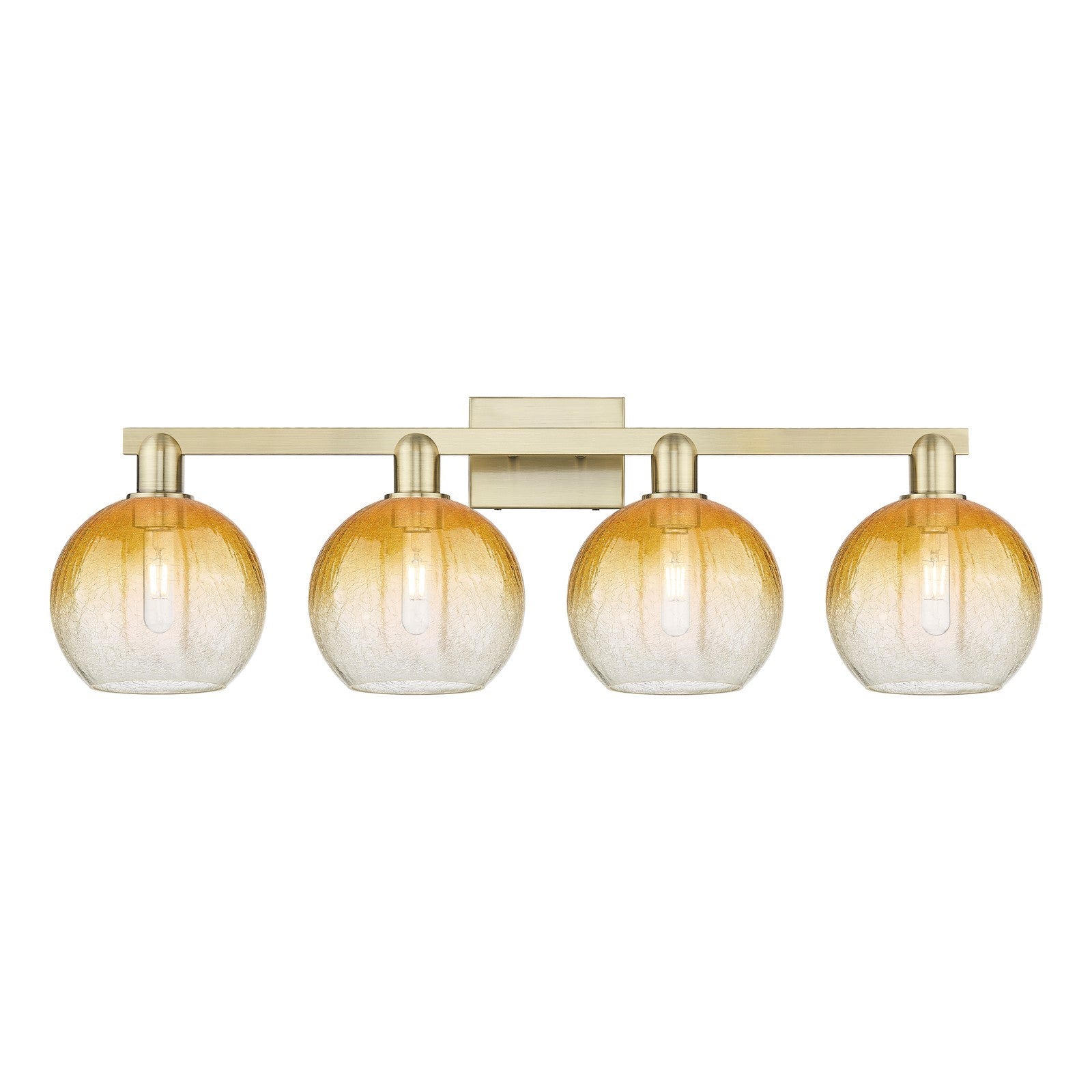 Innovations Brookhaven Globe 35in 4-Light Bath Vanity Light | Industrial Antique Brass and Amber Glass | Bathroom Vanity | Model 716-4W-AB-G483-8AM