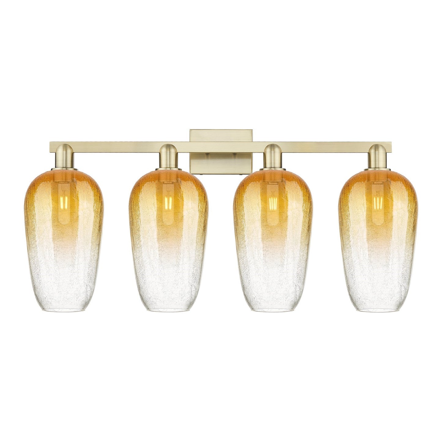 Innovations Brookhaven Flute 34in 4-Light Bath Vanity | Industrial Antique Brass Steel and Amber Glass | Bathroom Vanity | Model 716-4W-AB-G484-7AM