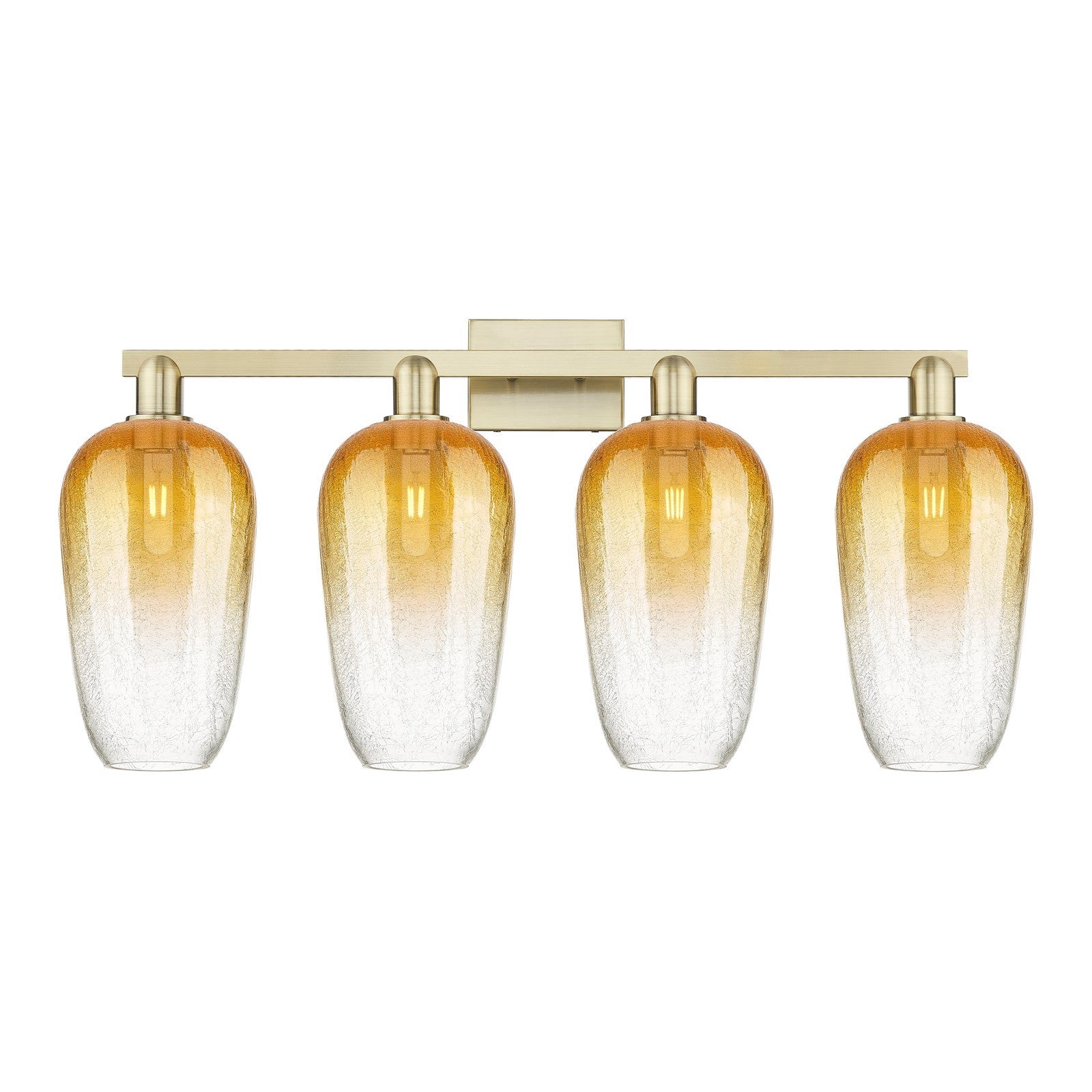 Innovations Brookhaven Flute 34in 4-Light Bath Vanity | Industrial Antique Brass Steel and Amber Glass | Bathroom Vanity | Model 716-4W-AB-G484-7AM