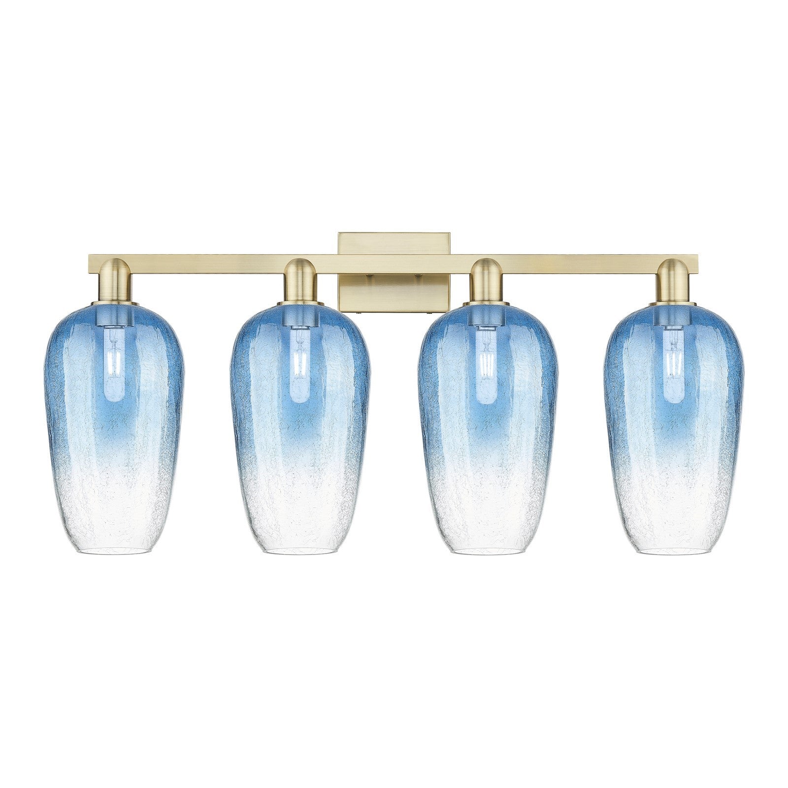 Innovations Brookhaven Flute 34in 4-Light Bath Vanity Light | Industrial Modern Contempo Antique Brass and Sapphire Blue Glass | Model 716-4W-AB-G484-7SB