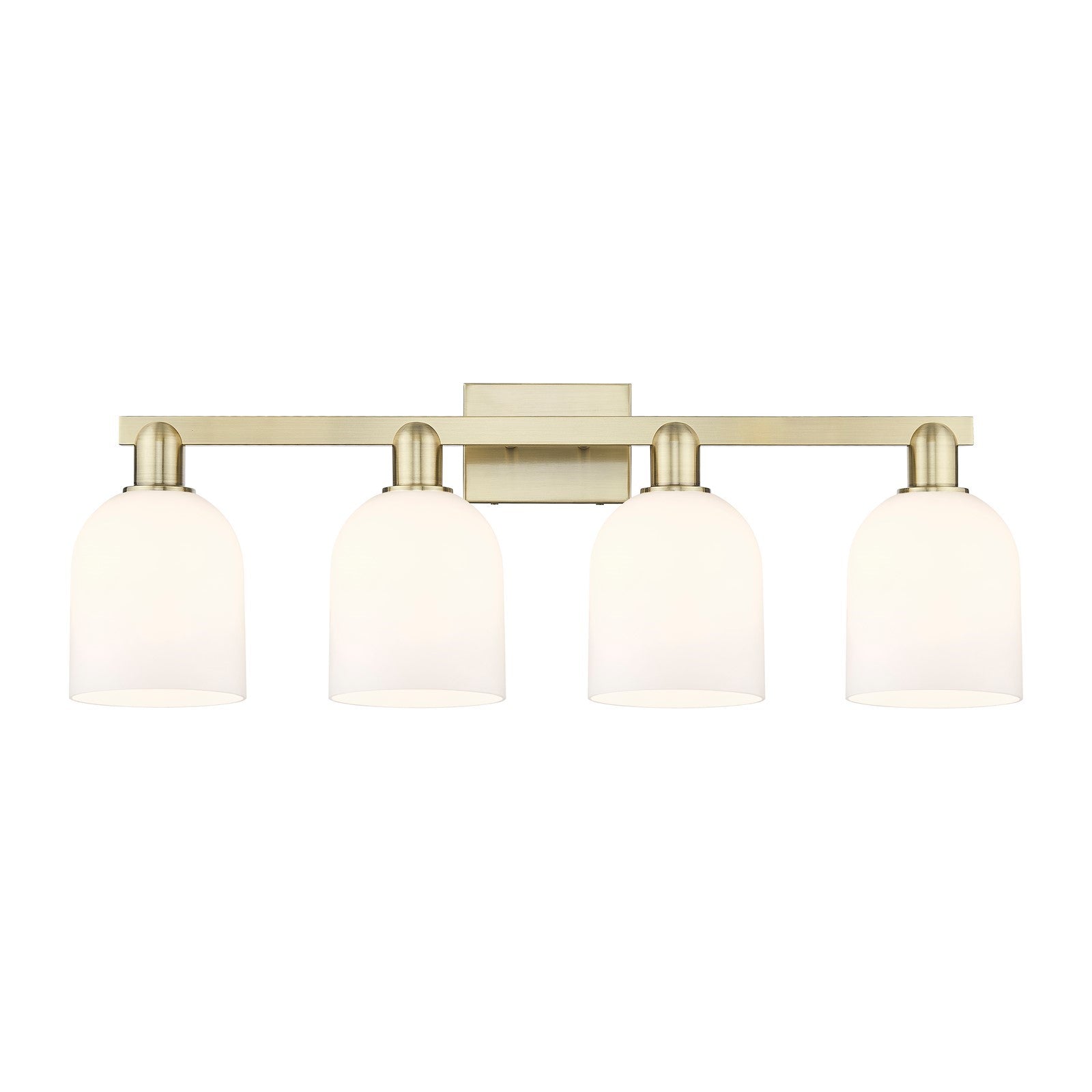 Innovations Bella 33in 4-Light Bath Vanity Light | Industrial Antique Brass and White Glass | Bathroom Vanity | Model 716-4W-AB-G558-6GWH