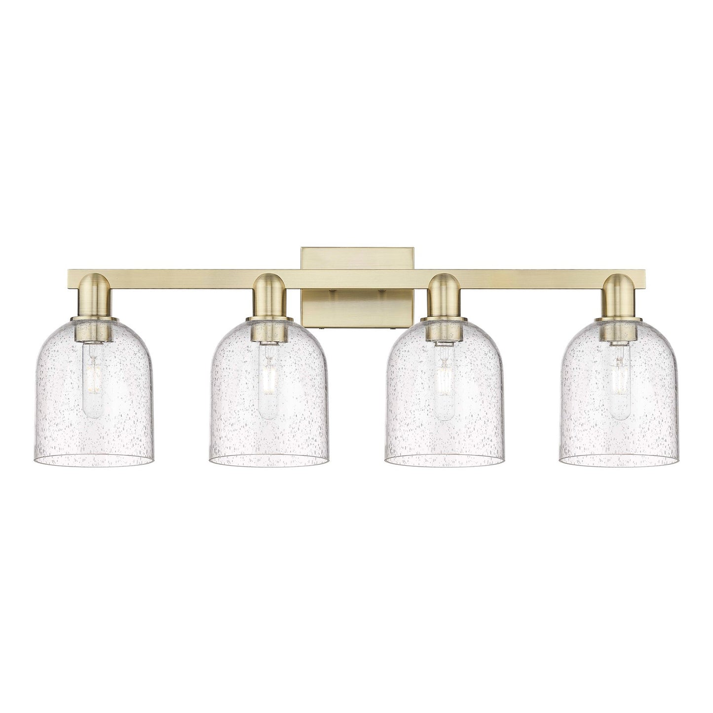 Innovations Bella 33in 4-Light Bath Vanity Light | Industrial Antique Brass and Seedy Glass | Bathroom Vanity | 32.5 x 11.25 in | Model 716-4W-AB-G558-6SDY