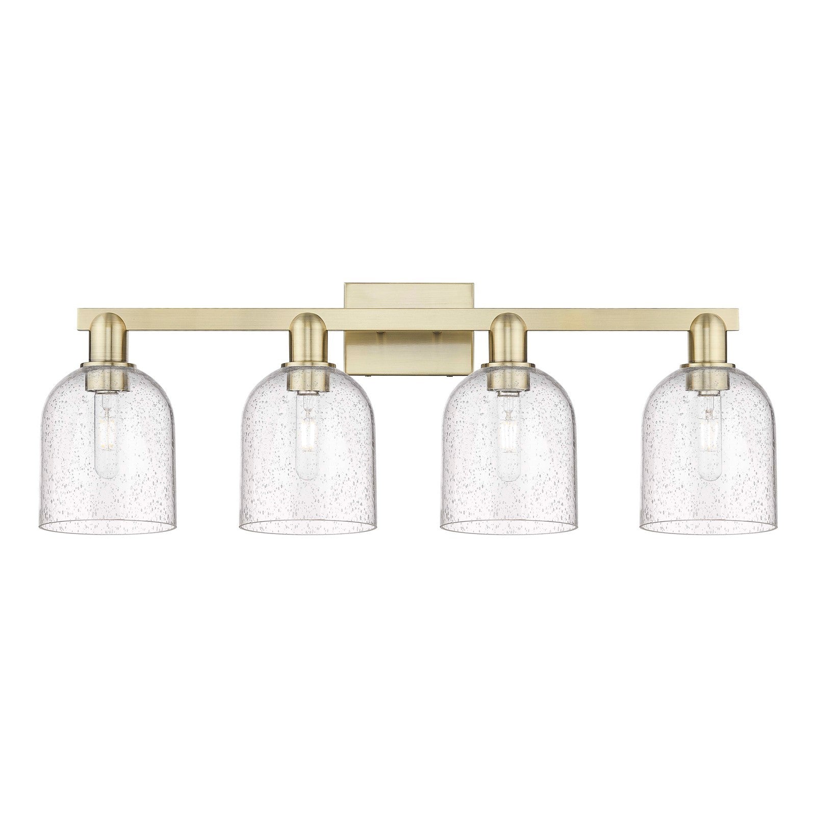 Innovations Bella 33in 4-Light Bath Vanity Light | Industrial Antique Brass and Seedy Glass | Bathroom Vanity | 32.5 x 11.25 in | Model 716-4W-AB-G558-6SDY