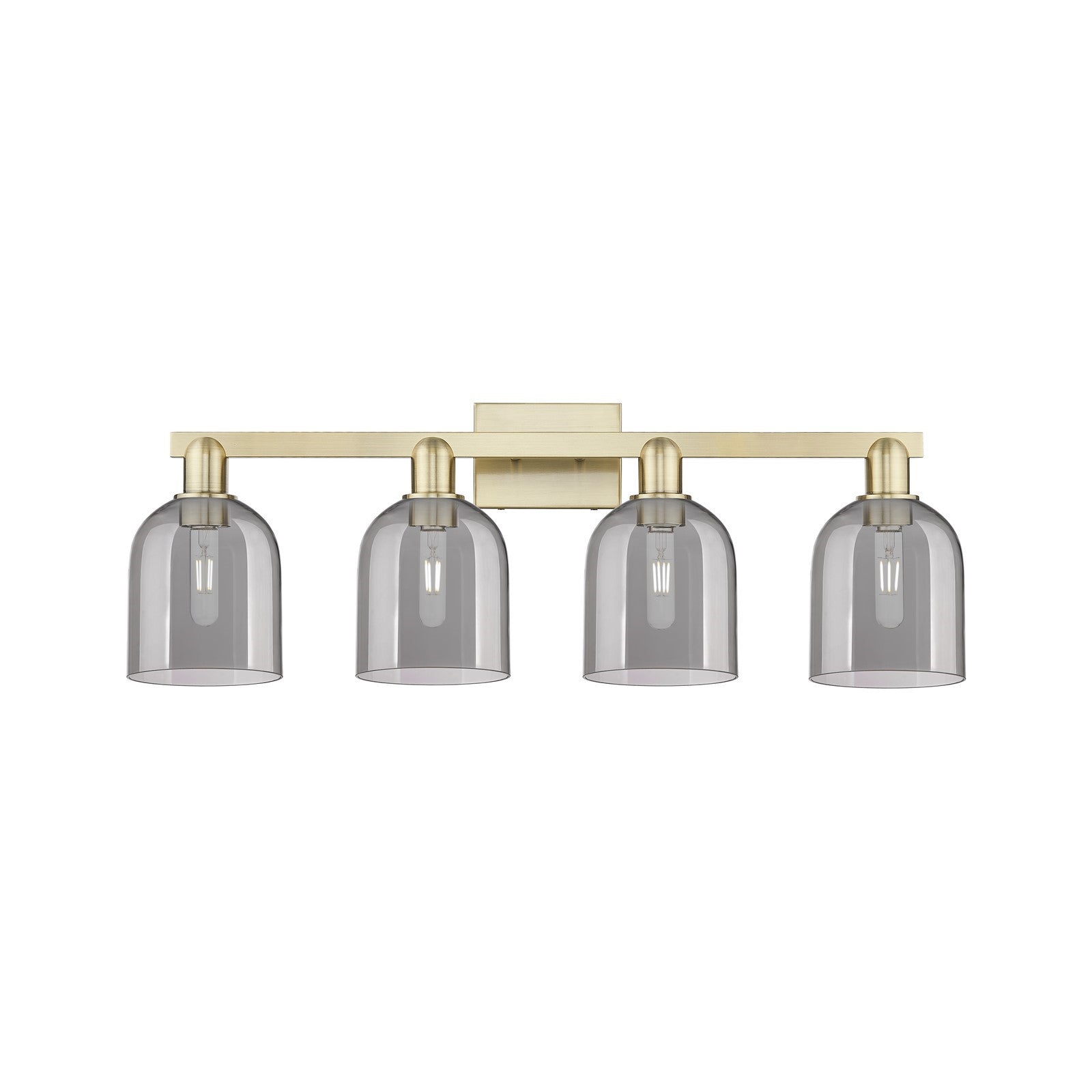 Innovations Bella 33in 4-Light Bath Vanity Light | Industrial Antique Brass and Light Smoke Glass | Bathroom Vanity | Model 716-4W-AB-G558-6SM