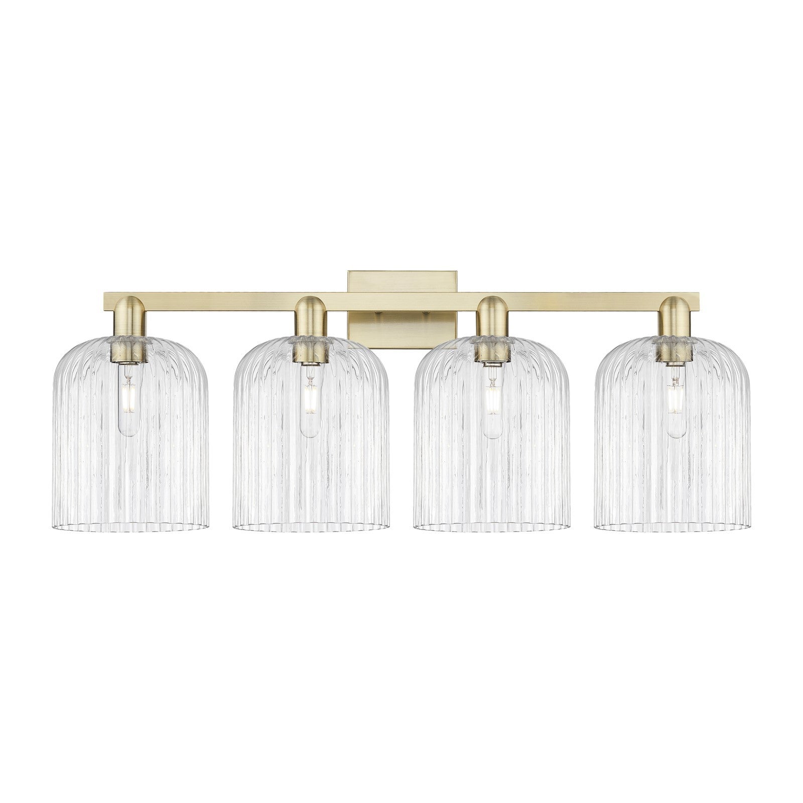 Innovations Bridal Veil 35in 4-Light Bath Vanity | Industrial Antique Brass Steel and Clear Ribbed Glass | Bathroom Vanity | Model 716-4W-AB-G559-8CL