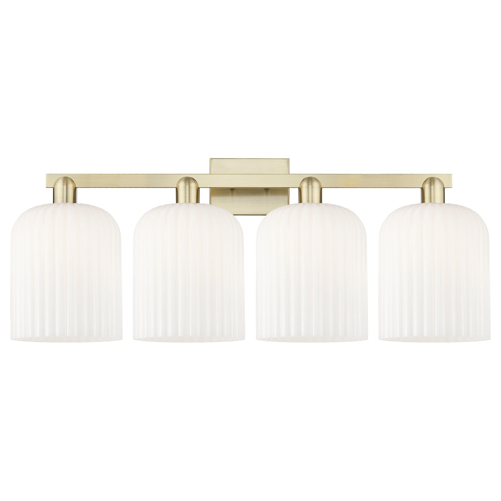 Innovations Bridal Veil 35in 4-Light Bath Vanity Light | Industrial Antique Brass and Gloss White Ribbed Glass | Bathroom | Model 716-4W-AB-G559-8GWH