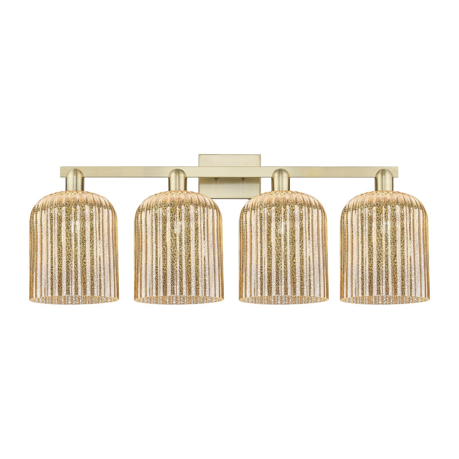 Innovations Bridal Veil 35in 4-Light Bath Vanity | Industrial Antique Brass and Mercury Ribbed Glass | Bathroom Vanity Light | Model 716-4W-AB-G559-8ME