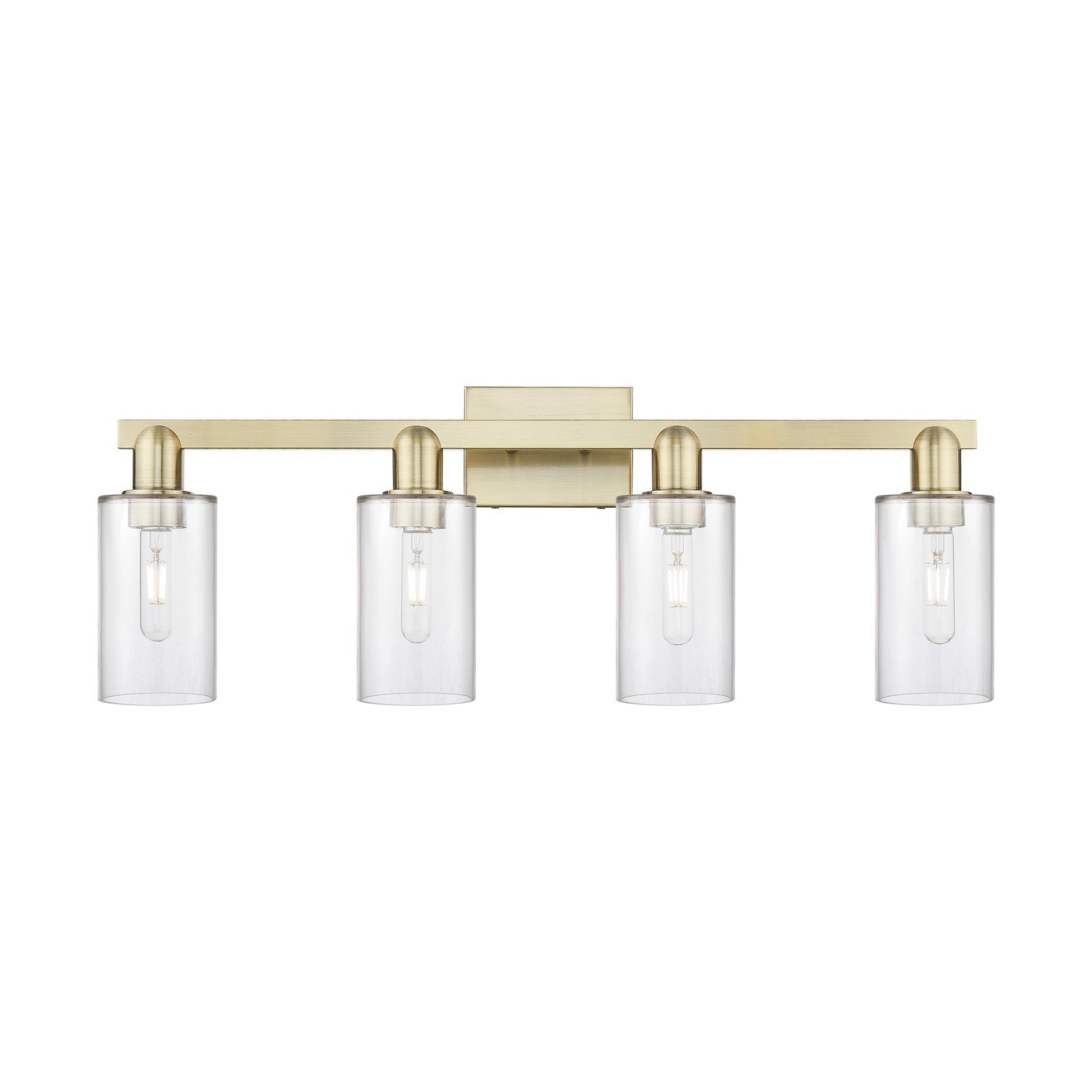 Innovations Clymer 31in 4-Light Bath Vanity Light | Industrial Antique Brass and Clear Glass | Bathroom Vanity | 30.88 x 10.62 in | Model 716-4W-AB-G802