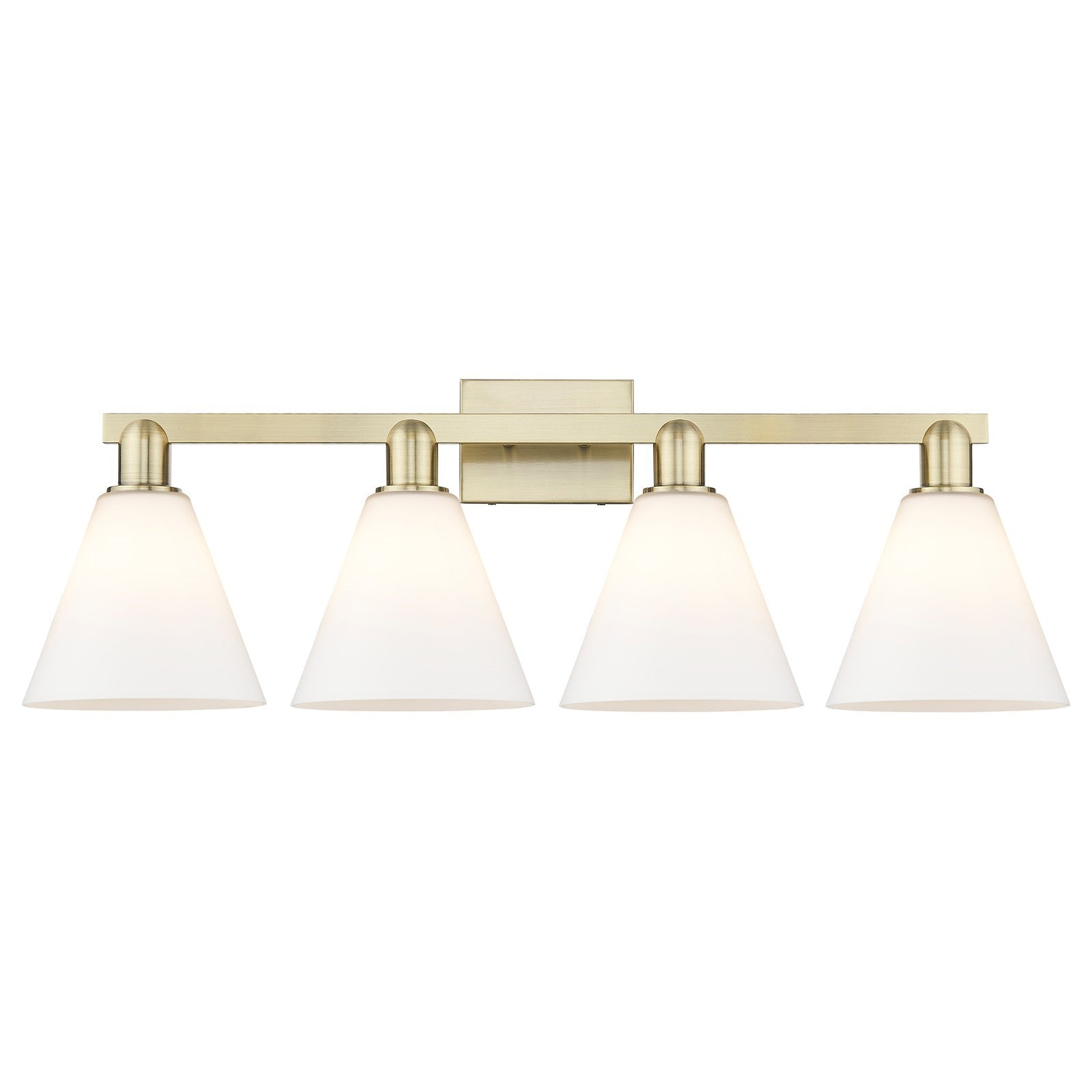 Innovations Berkshire Glass 35in 4-Light Bath Vanity Light | Industrial Antique Brass Steel and Matte White Glass | Bathroom | Model 716-4W-AB-GBC-81
