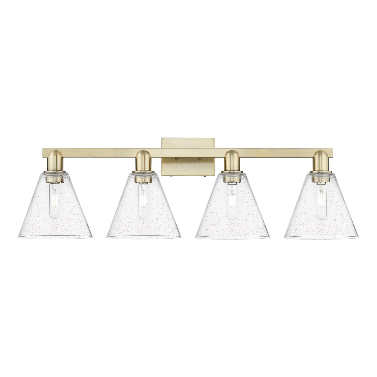 Innovations Berkshire Glass 35in 4-Light Bath Vanity Light | Industrial Antique Brass Steel and Seedy Glass | Bathroom Vanity | Model 716-4W-AB-GBC-84