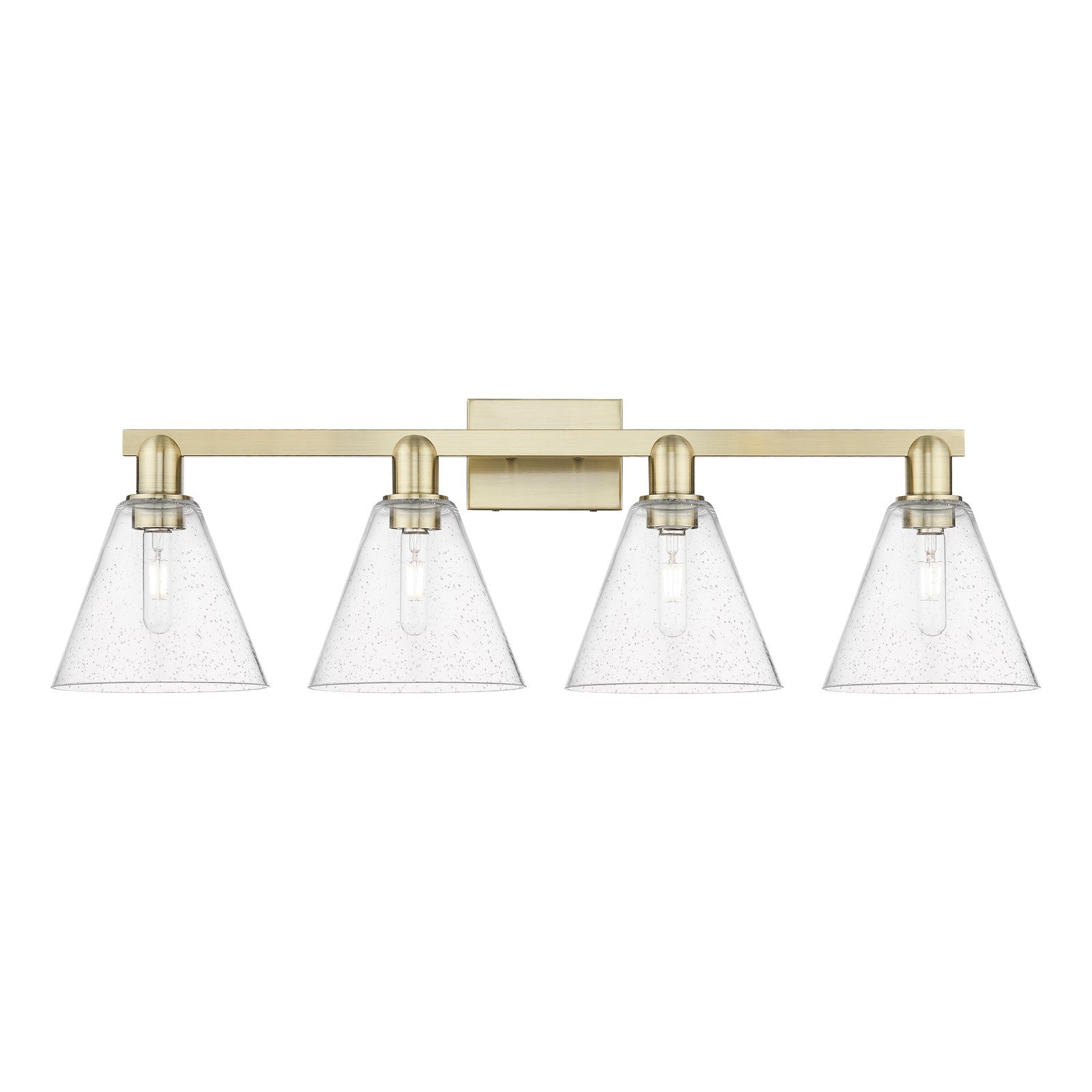 Innovations Berkshire Glass 35in 4-Light Bath Vanity Light | Industrial Antique Brass Steel and Seedy Glass | Bathroom Vanity | Model 716-4W-AB-GBC-84