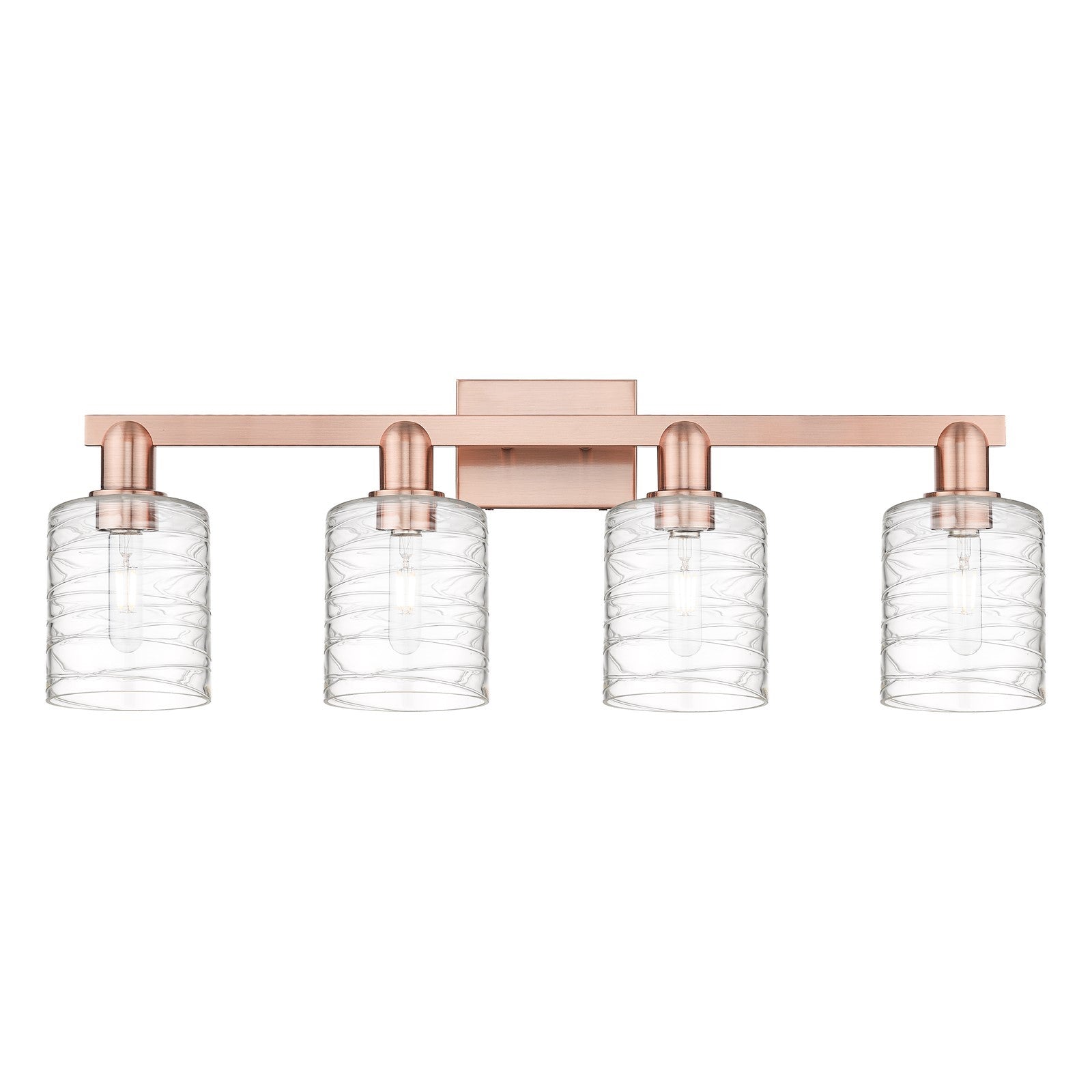 Innovations Cobbleskill 32in 4-Light Bath Vanity | Industrial Antique Copper Steel and Deco Swirl Glass | Bathroom Vanity | Model 716-4W-AC-G1113