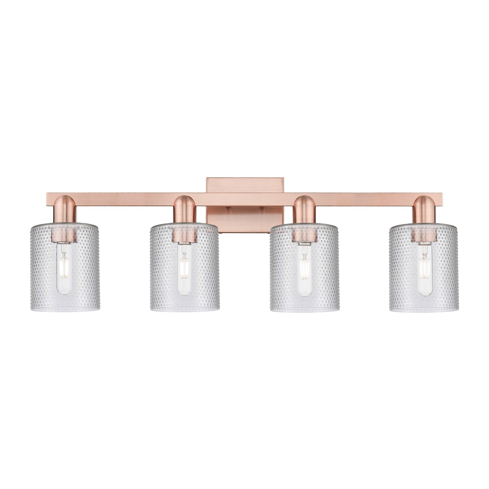 Innovations Cobbleskill 32in 4-Light Bath Vanity Light | Industrial Antique Copper Steel and Clear Glass | Bathroom Vanity | Model 716-4W-AC-G112