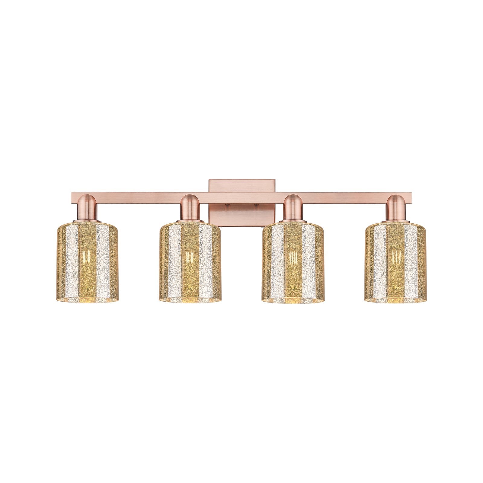 Innovations Cobbleskill 32in 4-Light Bath Vanity Light | Industrial Antique Copper Steel and Mercury Glass | Bathroom Vanity | Model 716-4W-AC-G116