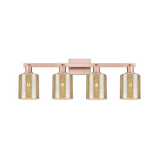 Innovations Cobbleskill 32in 4-Light Bath Vanity Light | Industrial Antique Copper Steel and Mercury Glass | Bathroom Vanity | Model 716-4W-AC-G116