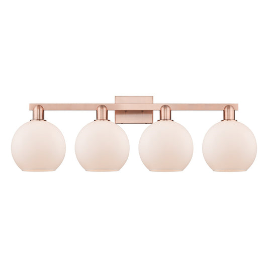 Innovations Athens 35in 4-Light Bath Vanity Light | Industrial Antique Copper Steel and Matte White Glass | Bathroom Vanity | Model 716-4W-AC-G121-8
