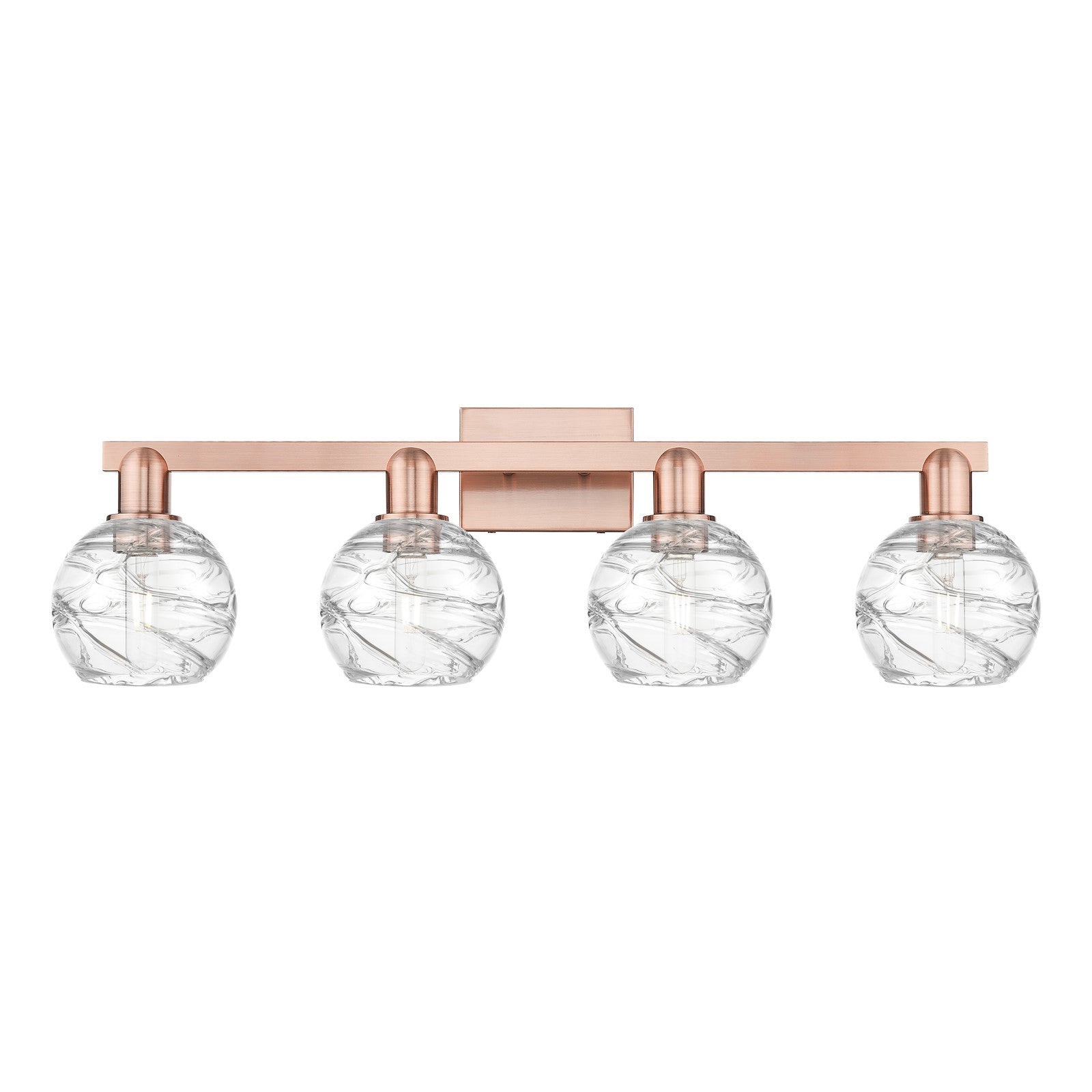 Innovations Athens Deco Swirl 36in 4-Light Bath Vanity Light | Industrial Antique Copper and Clear Deco Swirl Glass | Damp | Model 716-4W-AC-G1213-6CL