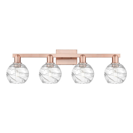 Innovations Athens Deco Swirl 36in 4-Light Bath Vanity Light | Industrial Antique Copper and Clear Deco Swirl Glass | Damp | Model 716-4W-AC-G1213-6CL