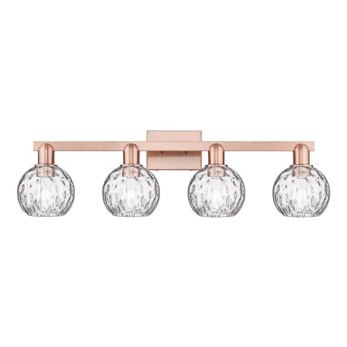 Innovations Athens Water Glass 33in 4-Light Bath Vanity | Industrial Antique Copper Steel and Clear Water Glass | Bathroom | Model 716-4W-AC-G1215-6