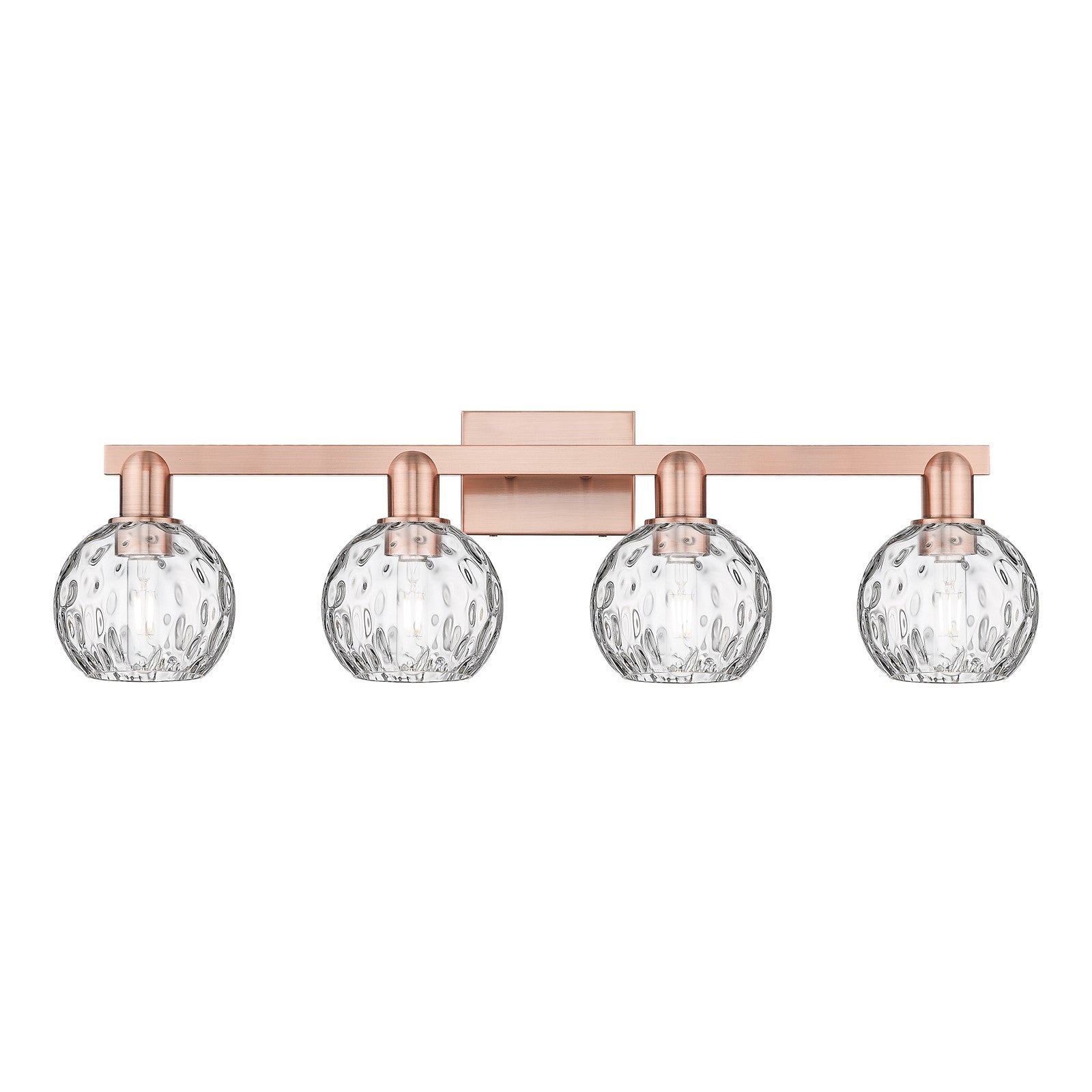 Innovations Athens Water Glass 33in 4-Light Bath Vanity | Industrial Antique Copper Steel and Clear Water Glass | Bathroom | Model 716-4W-AC-G1215-6