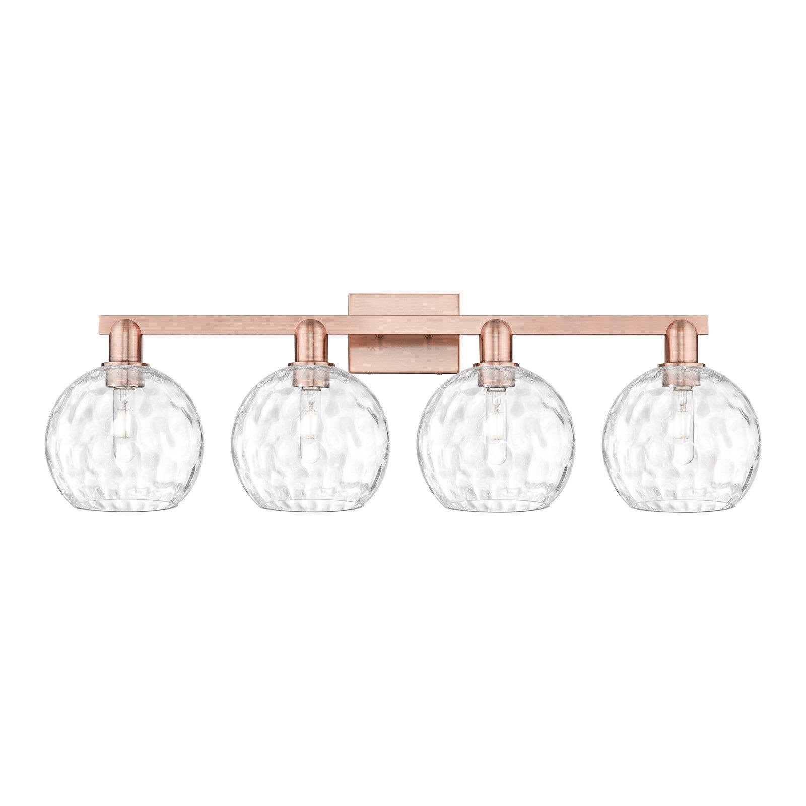 Innovations Athens Water Glass 35in 4-Light Bath Vanity | Industrial Antique Copper and Clear Water Glass | Bathroom & Powder | Model 716-4W-AC-G1215-8