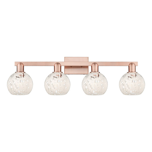 Innovations Lighting White Mouchette 33in 4-Light Bath Vanity Light | Industrial Antique Copper Steel and White Mouchette | Model 716-4W-AC-G1216-6WM