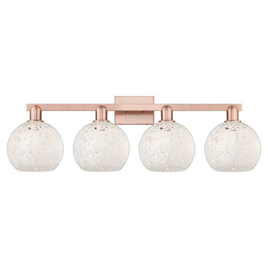 Innovations Lighting White Mouchette 35in 4-Light Bath Vanity | Industrial Transitional Antique Copper Steel and White | Model 716-4W-AC-G1216-8WM