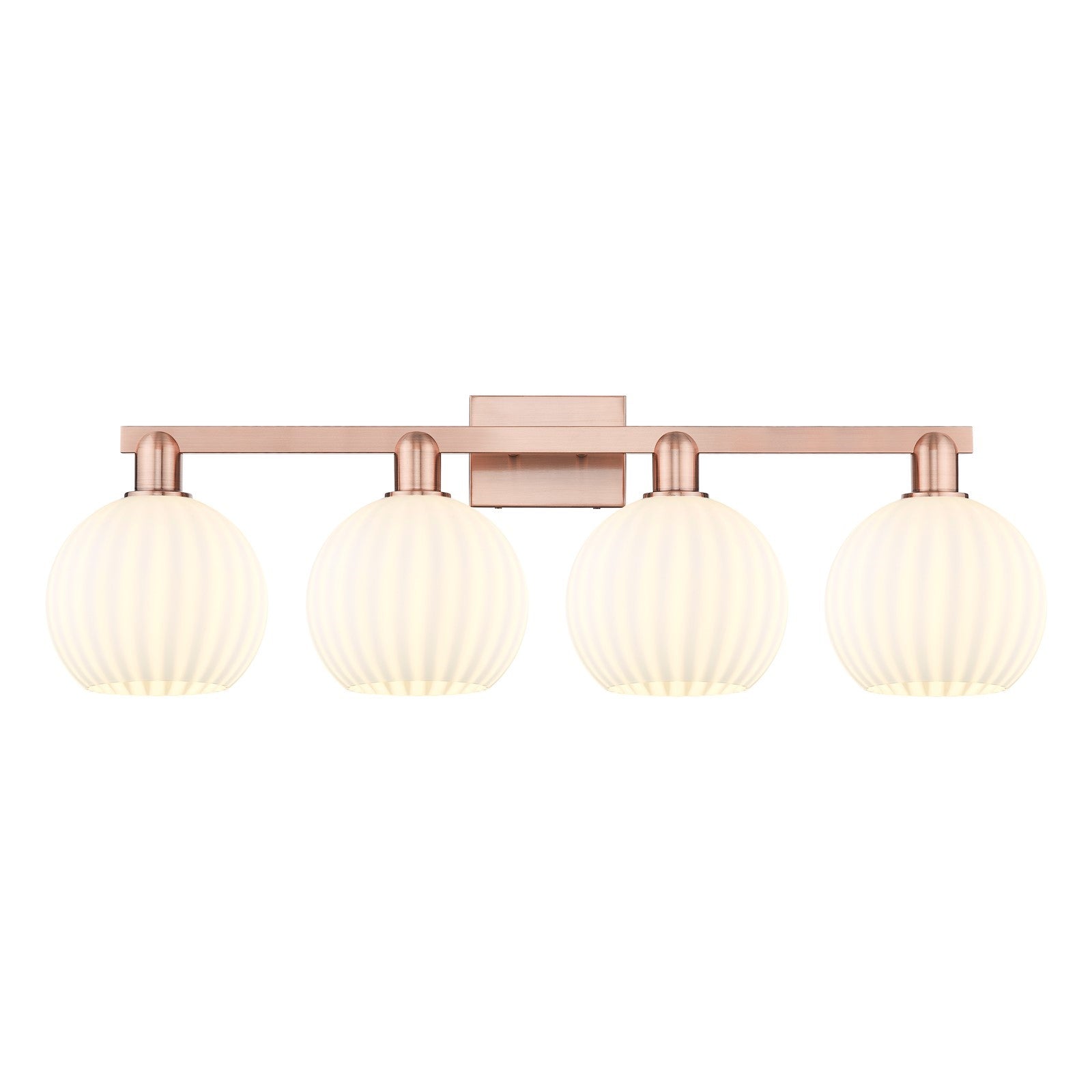 Innovations Lighting Arcadia 35in 4-Light Bath Vanity | Industrial Antique Copper and White Venetian Glass | Bathroom & Powder | Model 716-4W-AC-G1217-8WV