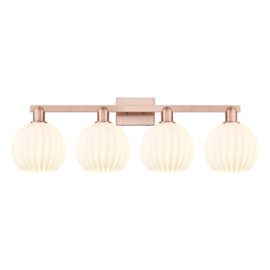 Innovations Lighting Arcadia 35in 4-Light Bath Vanity | Industrial Antique Copper and White Venetian Glass | Bathroom & Powder | Model 716-4W-AC-G1217-8WV