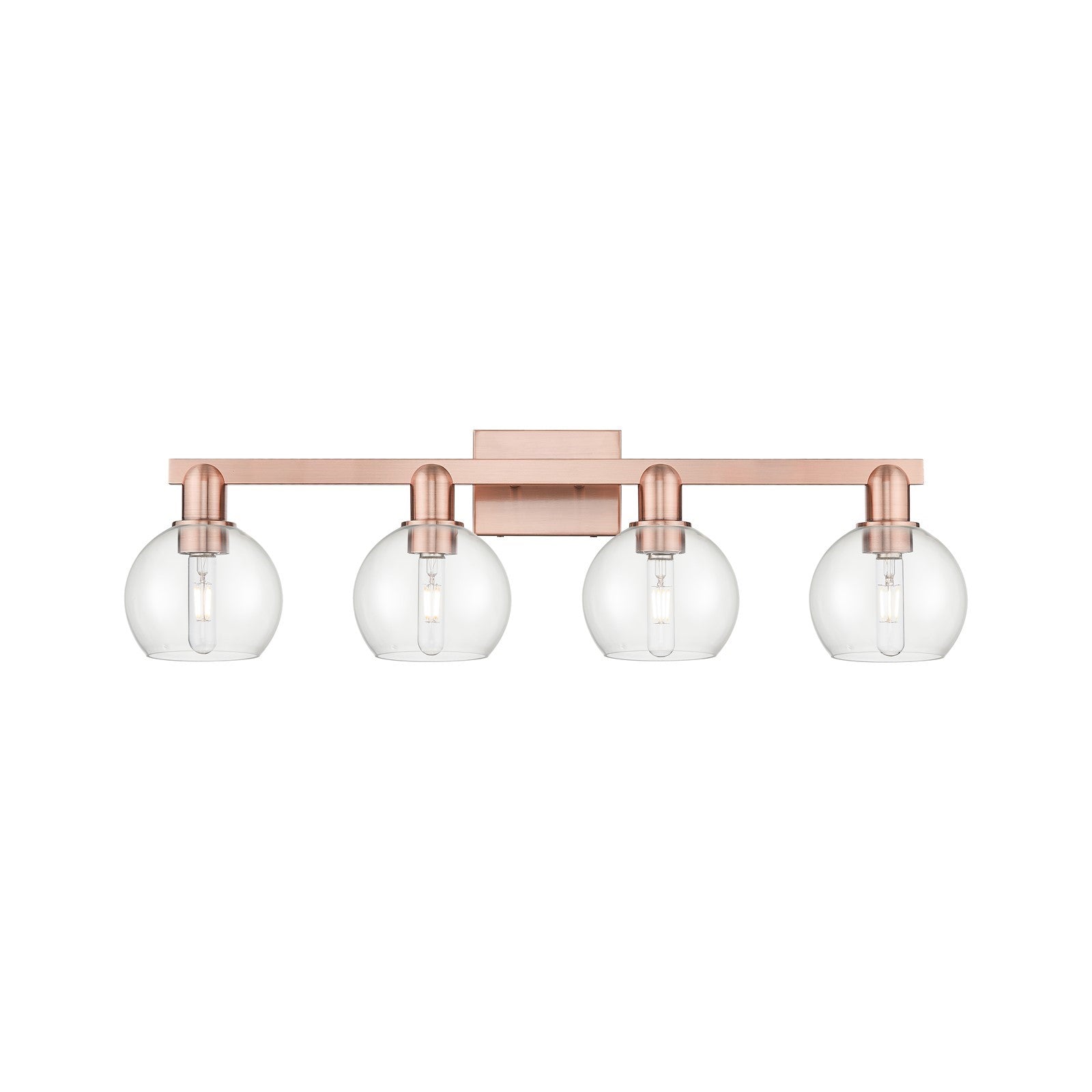 Innovations Athens 33in 4-Light Bath Vanity | Industrial Antique Copper Steel and Clear Glass | Bathroom Vanity Above Mirror | Model 716-4W-AC-G122-6