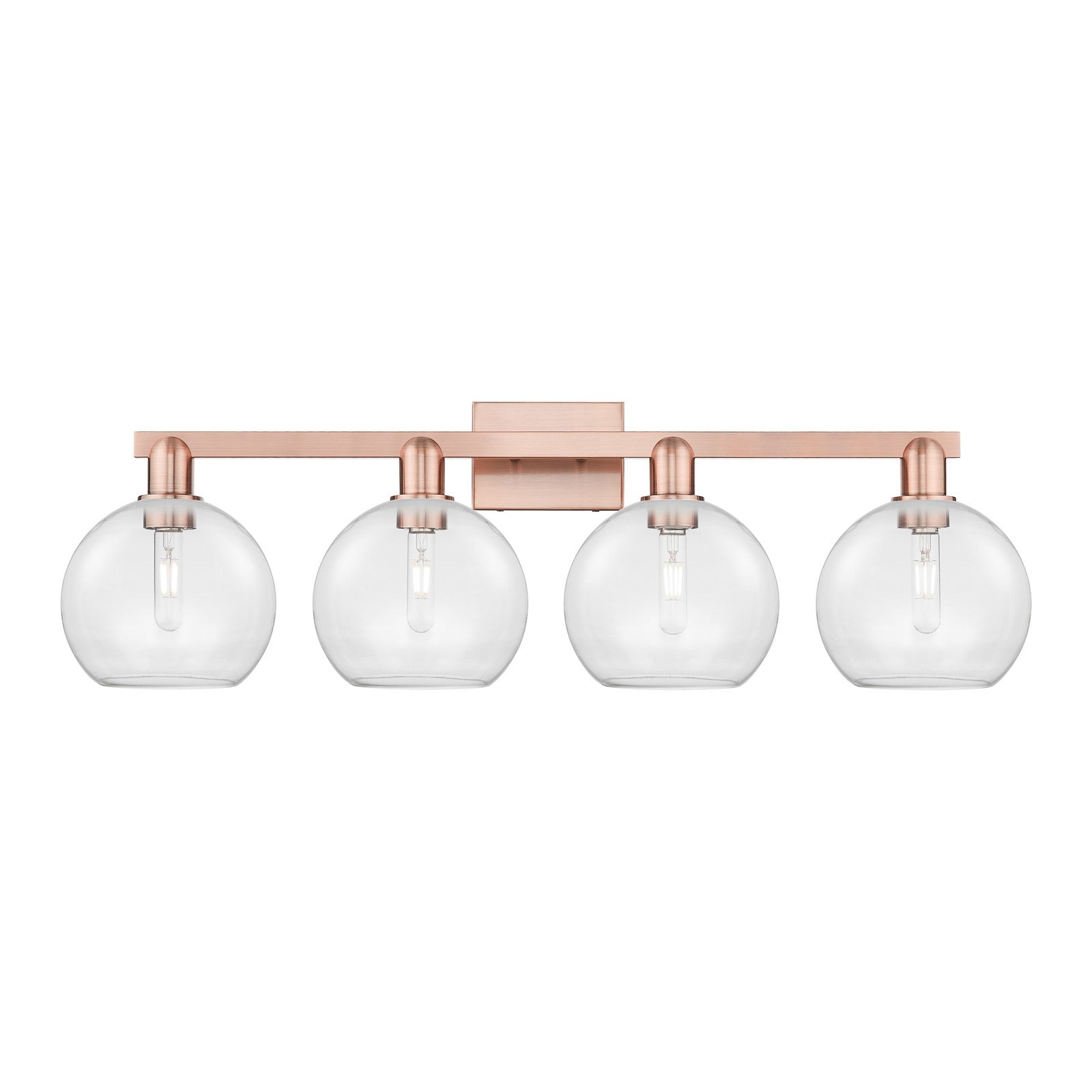 Innovations Athens 35in 4-Light Bath Vanity Light | Industrial Antique Copper Steel and Clear Glass | Bathroom Vanity | Model 716-4W-AC-G122-8