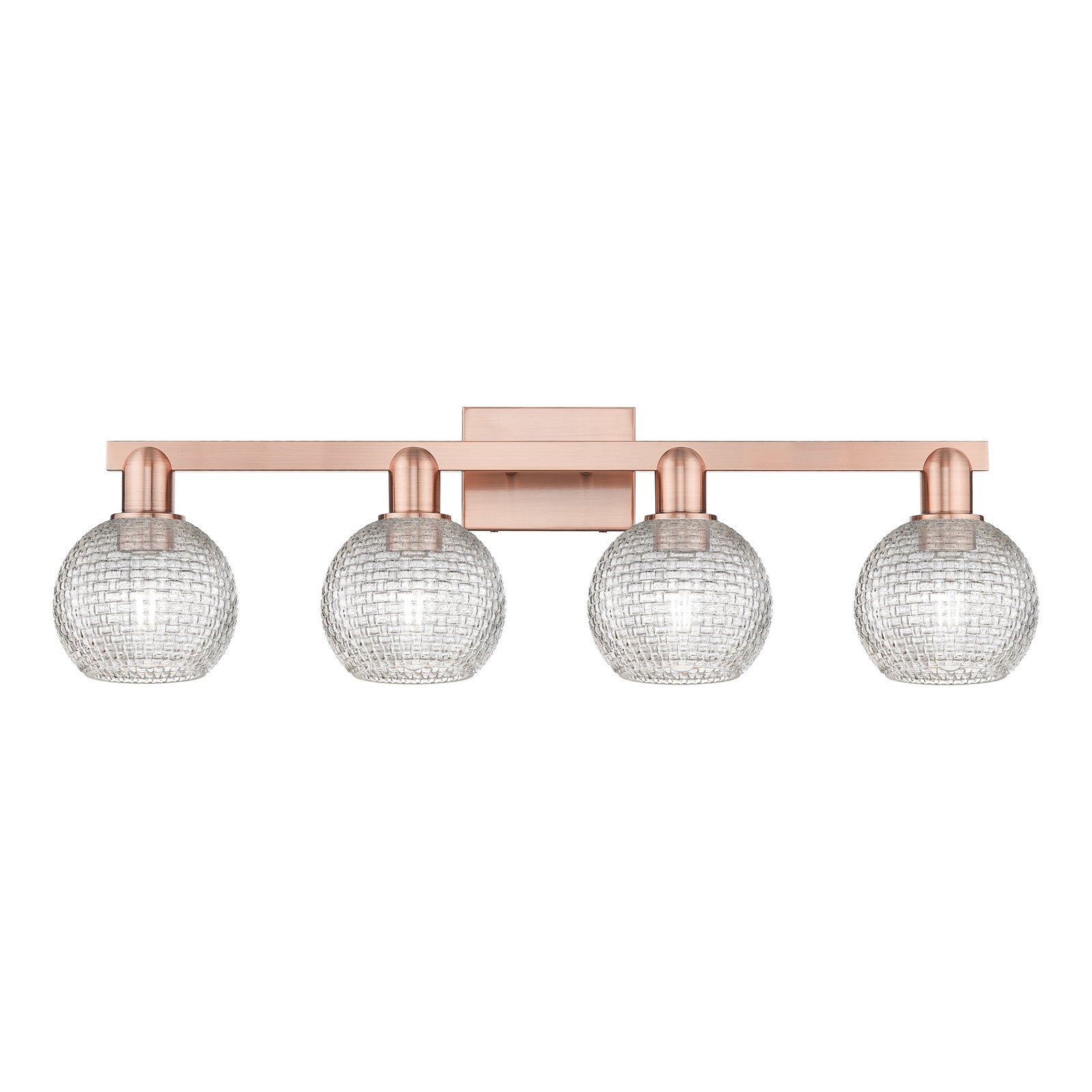 Innovations Athens 33in 4-Light Bath Vanity Light | Industrial Antique Copper Steel and Clear Basket Weave Glass | Bathroom | Model 716-4W-AC-G122C-6CL