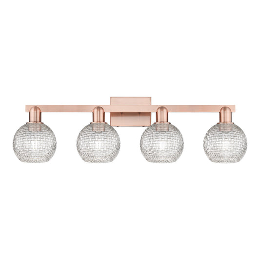 Innovations Athens 33in 4-Light Bath Vanity Light | Industrial Antique Copper Steel and Clear Basket Weave Glass | Bathroom | Model 716-4W-AC-G122C-6CL