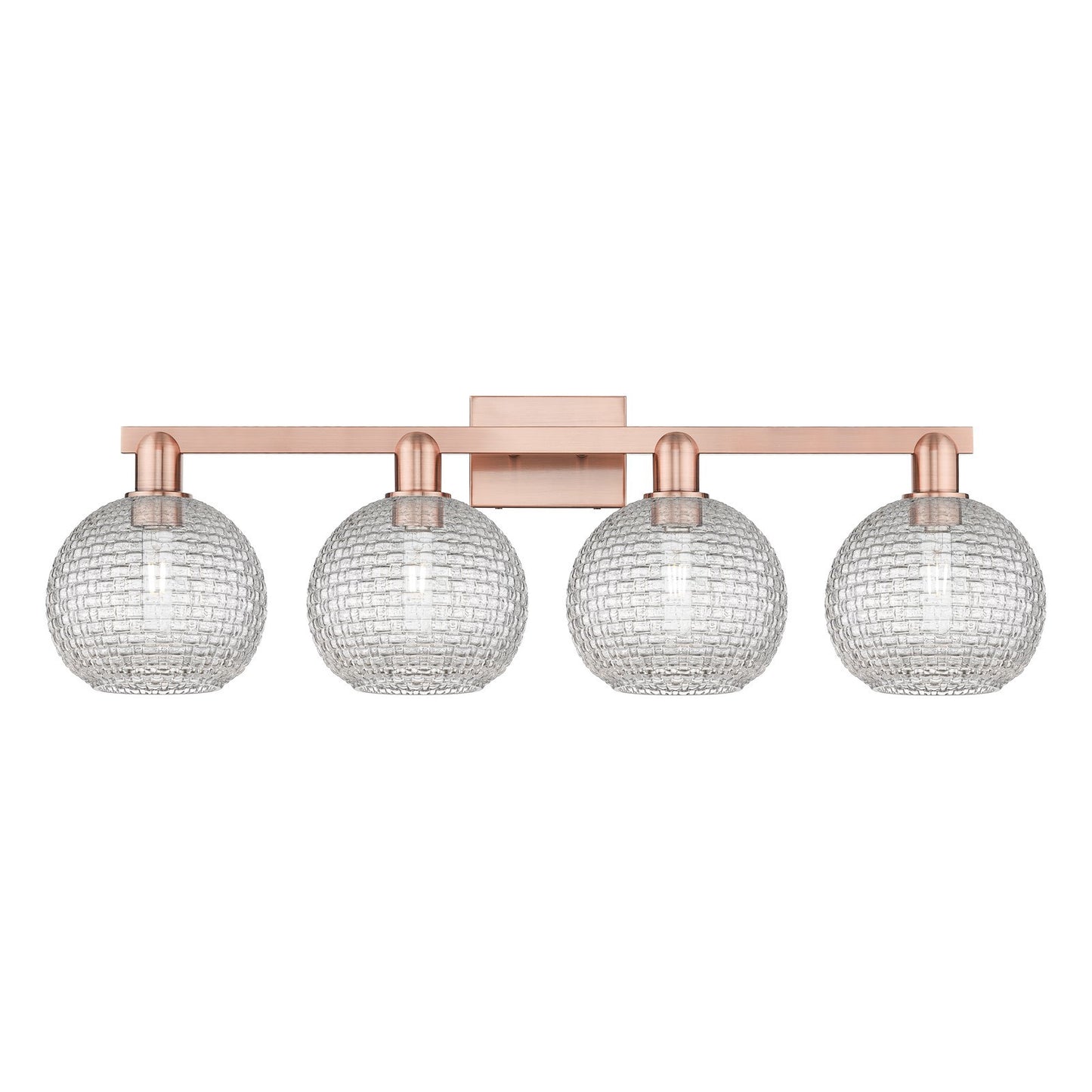 Innovations Athens 35in 4-Light Bath Vanity Light | Industrial Antique Copper Steel and Clear Basket Weave Glass | Bathroom | Model 716-4W-AC-G122C-8CL
