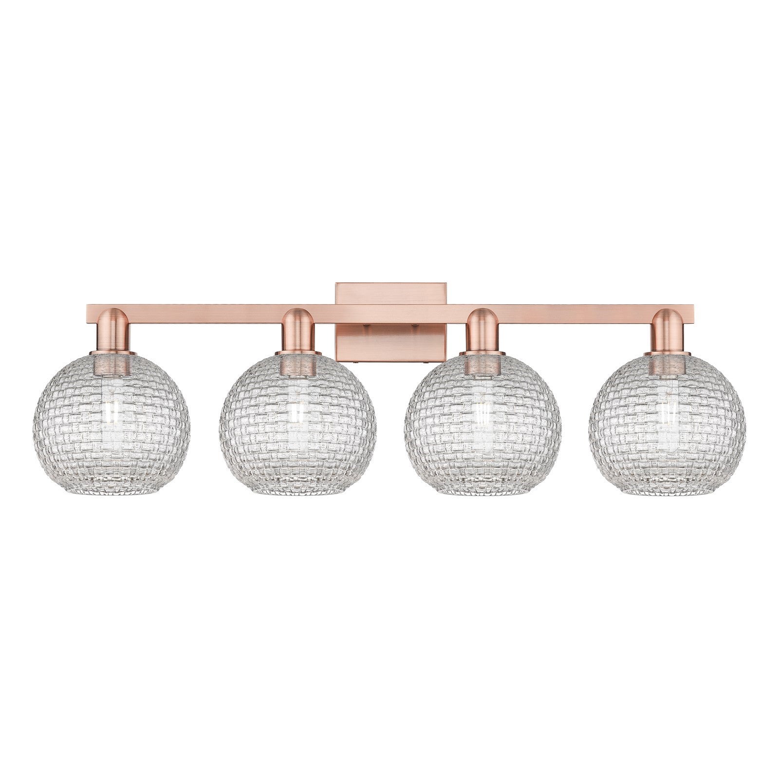 Innovations Athens 35in 4-Light Bath Vanity Light | Industrial Antique Copper Steel and Clear Basket Weave Glass | Bathroom | Model 716-4W-AC-G122C-8CL