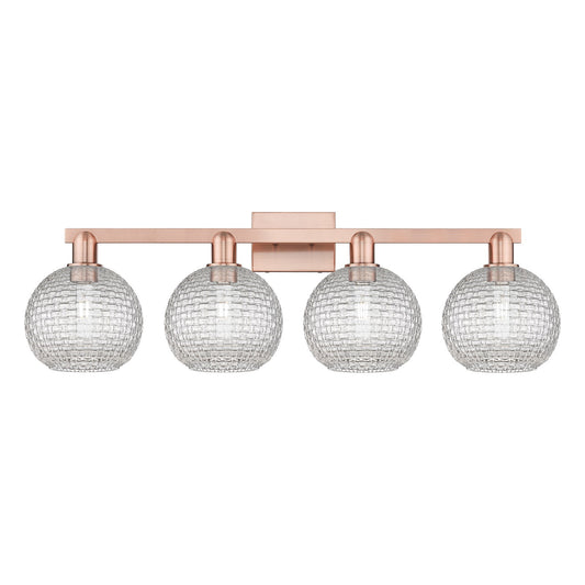 Innovations Athens 35in 4-Light Bath Vanity Light | Industrial Antique Copper Steel and Clear Basket Weave Glass | Bathroom | Model 716-4W-AC-G122C-8CL