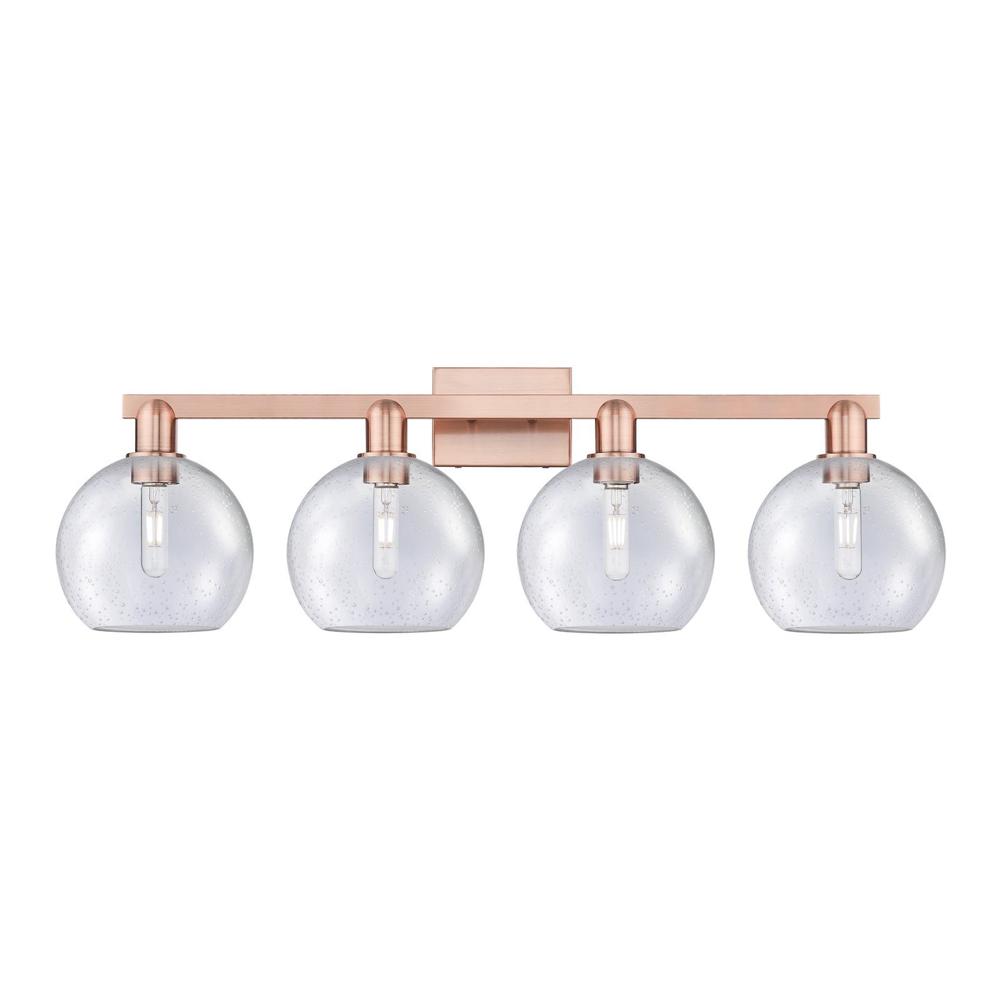 Innovations Athens 35in 4-Light Bath Vanity Light | Industrial Antique Copper Steel and Seedy Glass | Bathroom Vanity | Model 716-4W-AC-G124-8