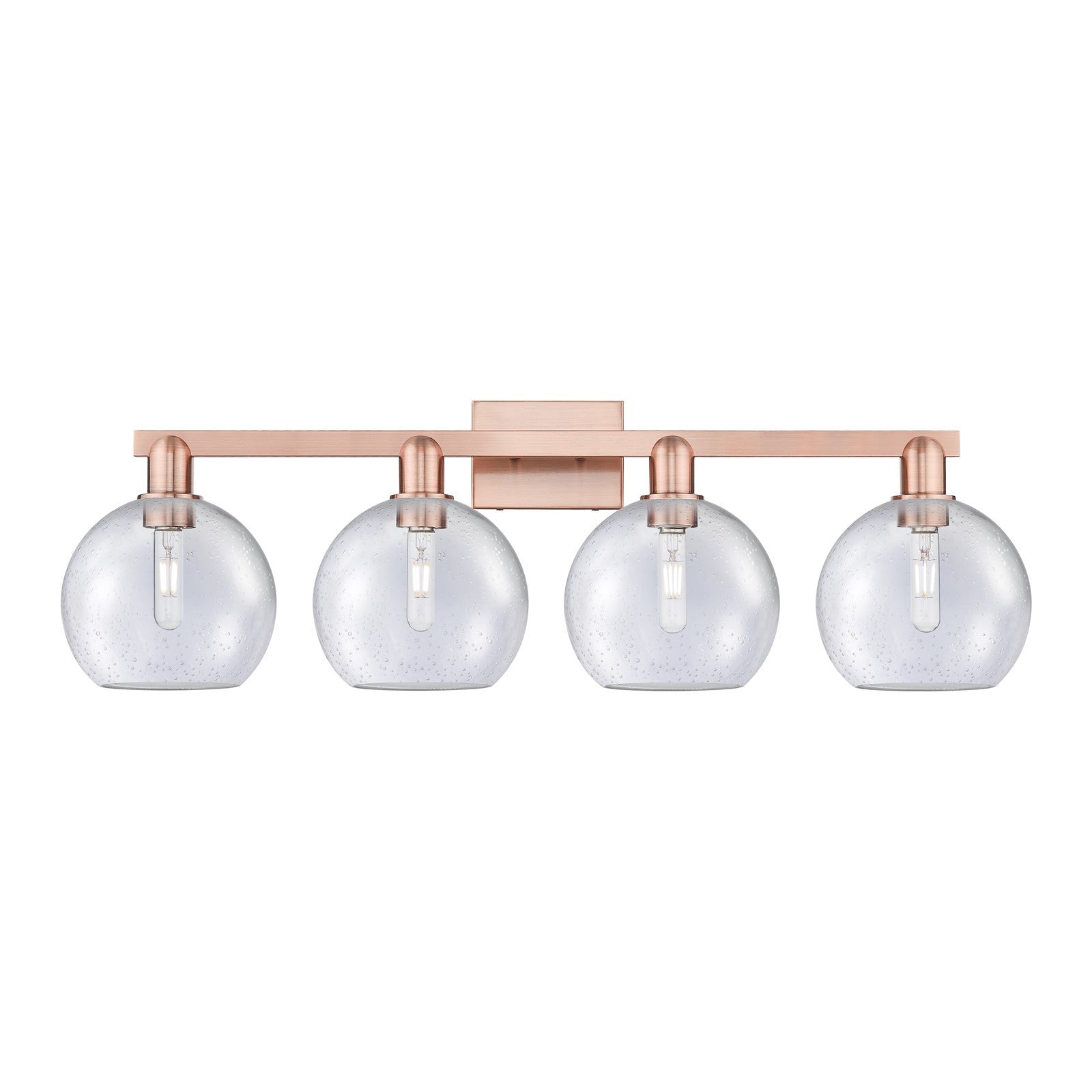 Innovations Athens 35in 4-Light Bath Vanity Light | Industrial Antique Copper Steel and Seedy Glass | Bathroom Vanity | Model 716-4W-AC-G124-8