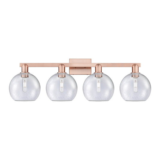 Innovations Athens 35in 4-Light Bath Vanity Light | Industrial Antique Copper Steel and Seedy Glass | Bathroom Vanity | Model 716-4W-AC-G124-8